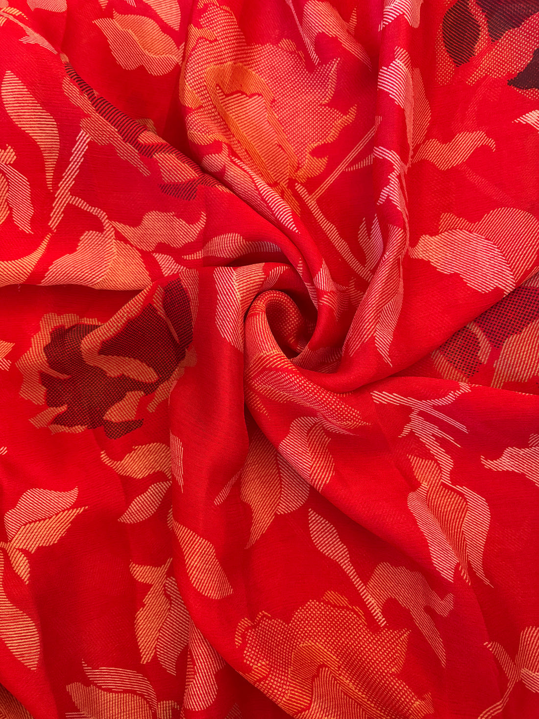 Red Printed Synthetic Saree