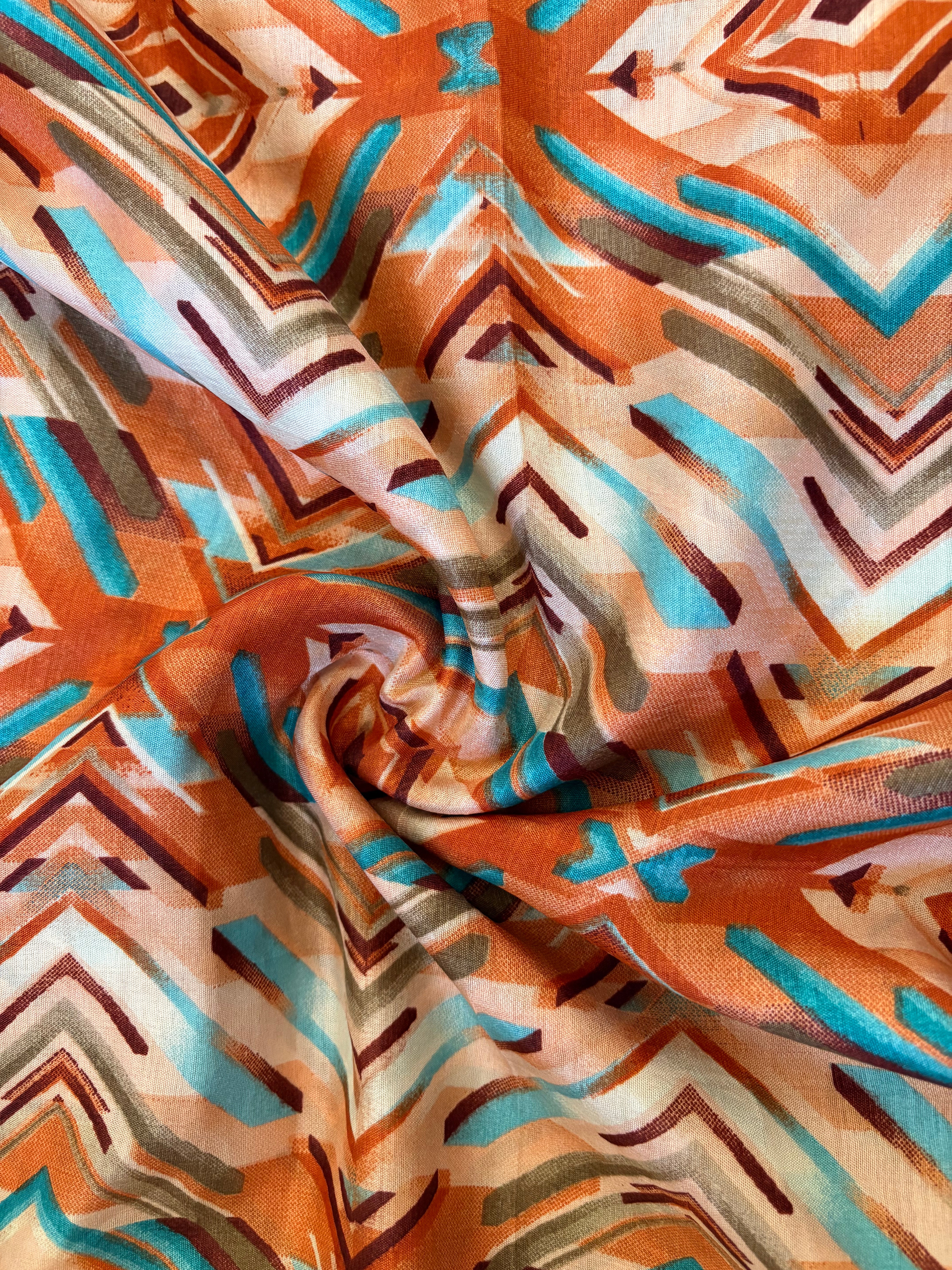 Orange Block Printed Dola Silk Saree