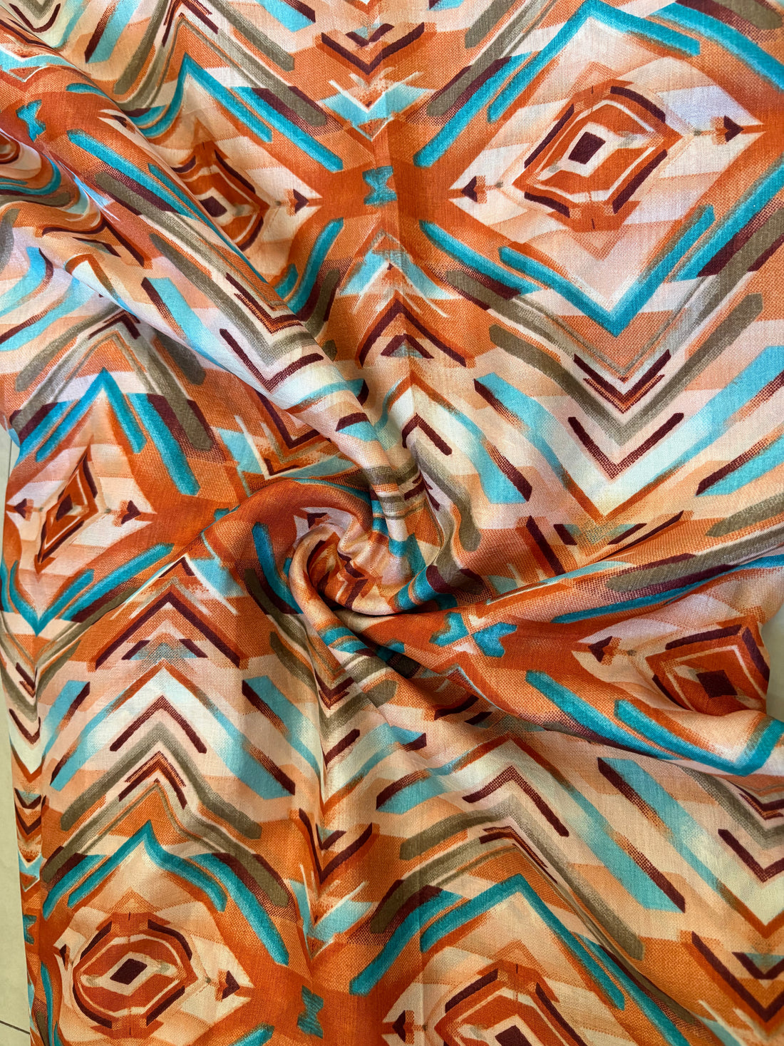 Orange Block Printed Dola Silk Saree