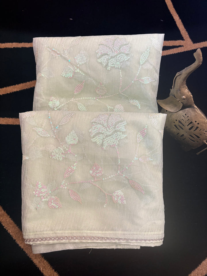 Light Green Sequin Party Wear Saree