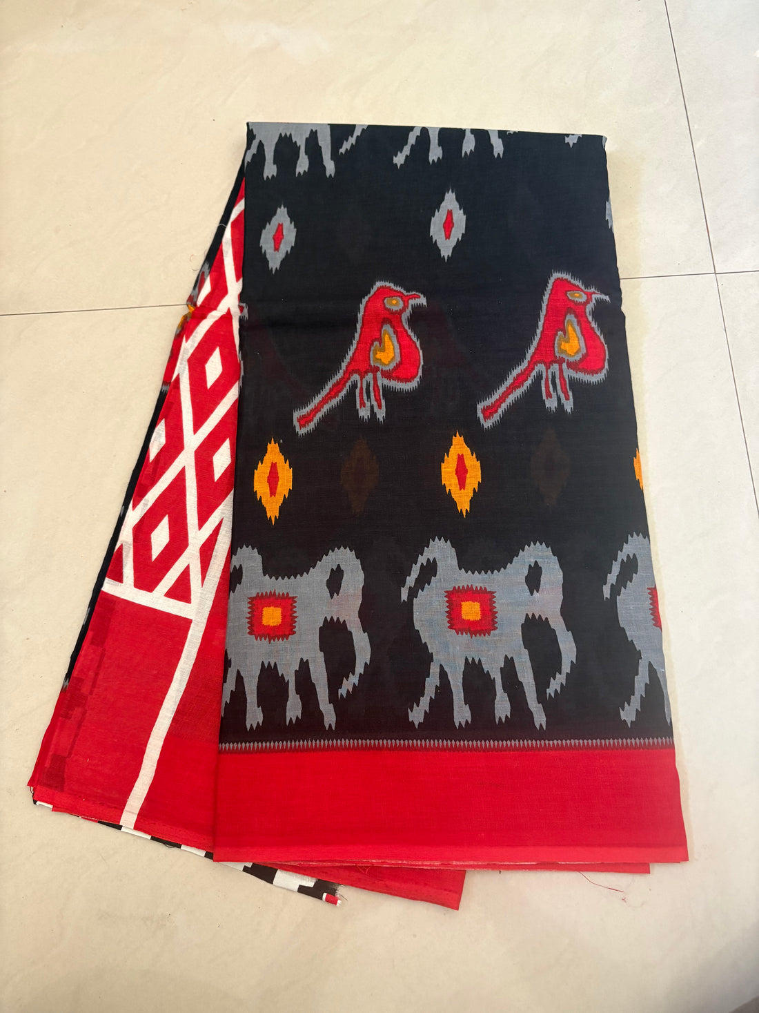 Black Printed Cotton Mulmul Saree