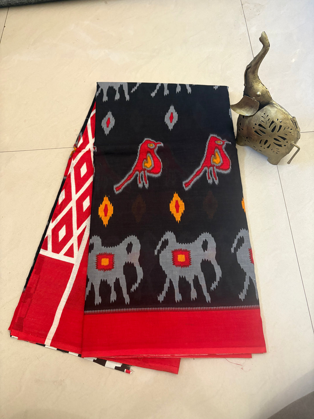 Black Printed Cotton Mulmul Saree