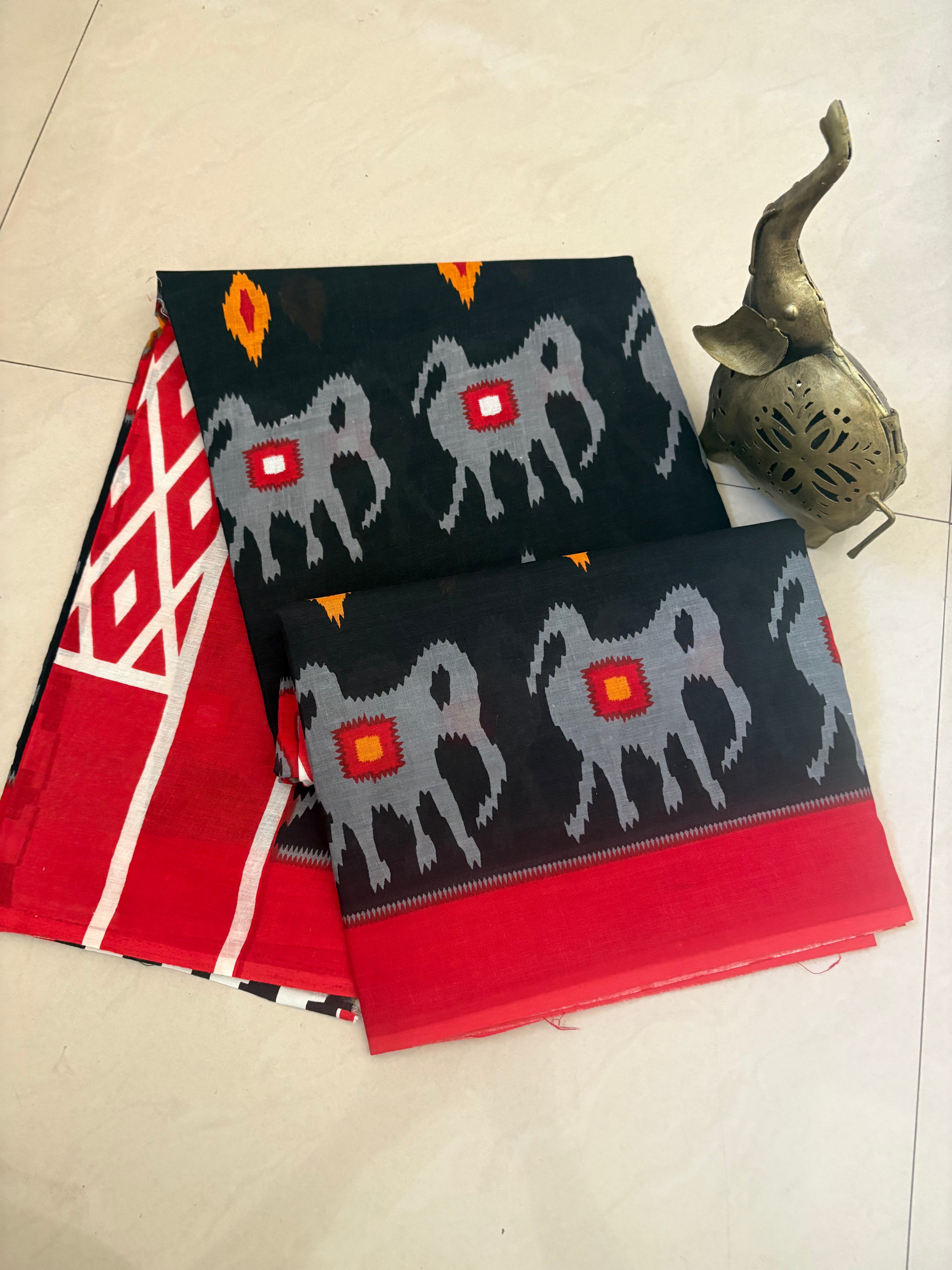 Black Printed Cotton Mulmul Saree