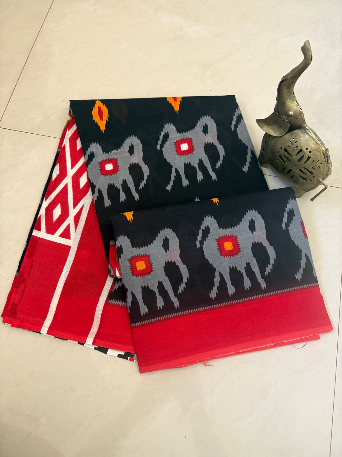 Black Printed Cotton Mulmul Saree