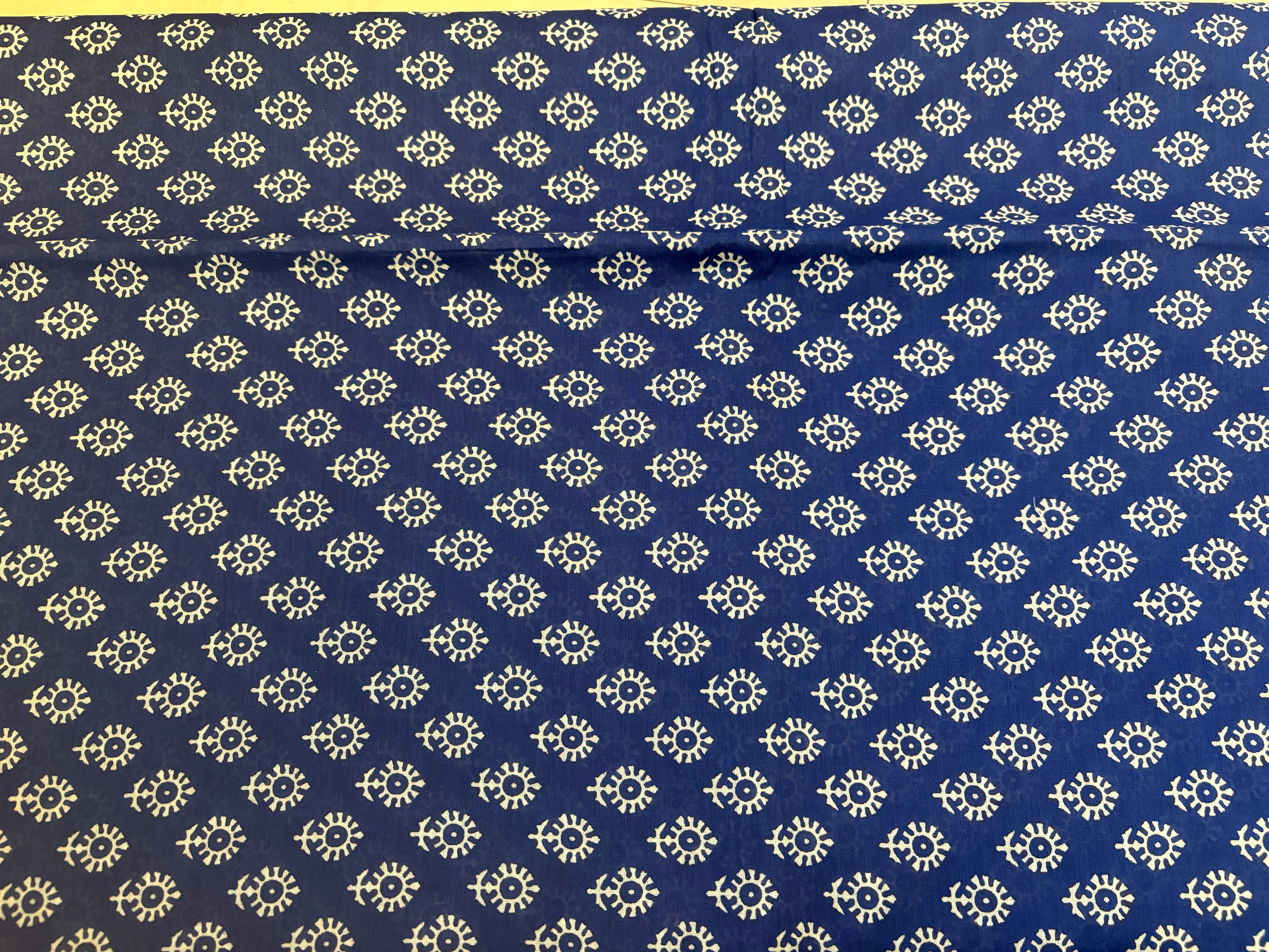 Navy Blue White Ajrakh Printed Cotton Mulmul Saree