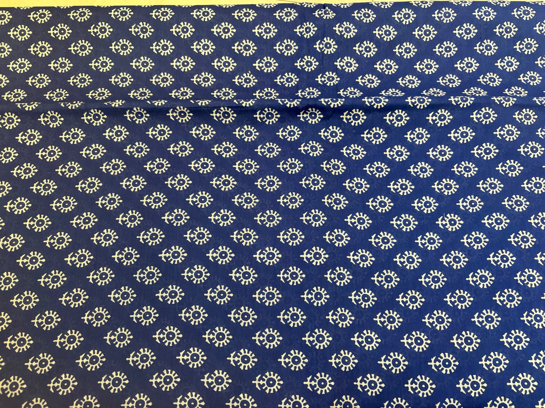 Navy Blue White Ajrakh Printed Cotton Mulmul Saree