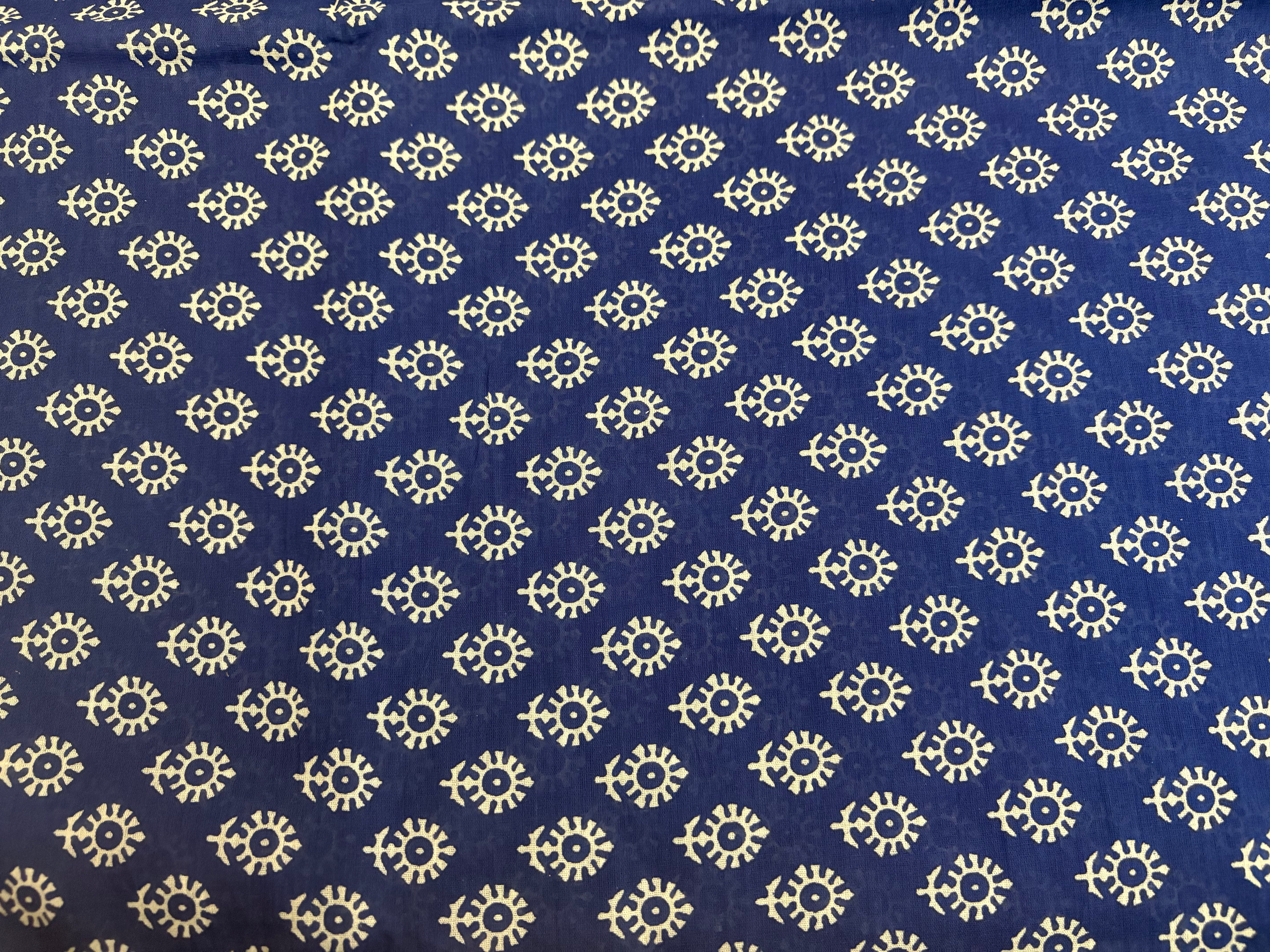 Navy Blue White Ajrakh Printed Cotton Mulmul Saree