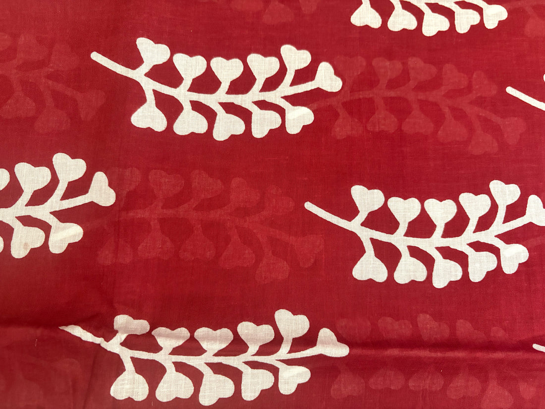 Red White Printed Cotton Mulmul Saree