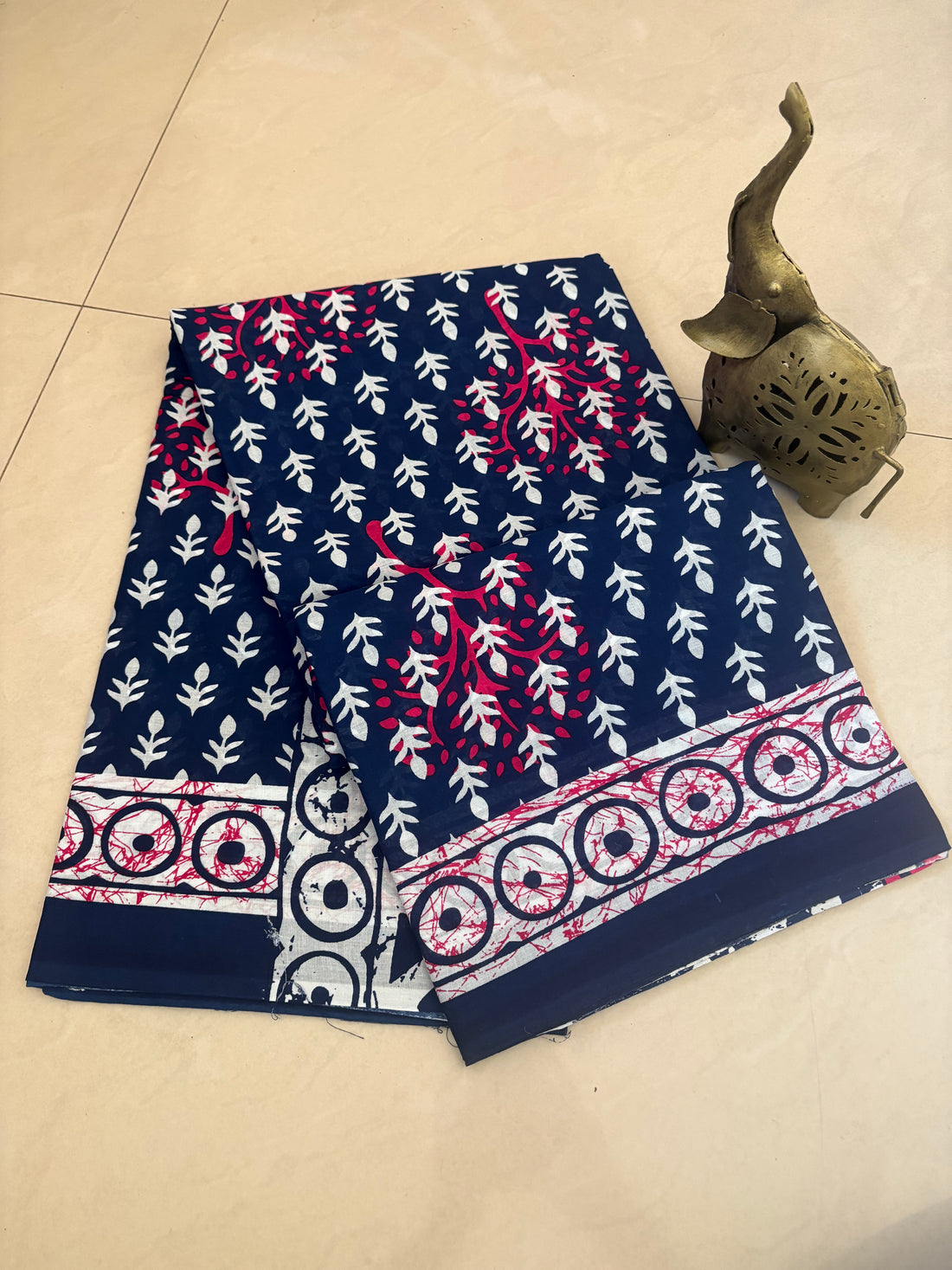 Pink Green Floral Printed Cotton Mulmul Saree