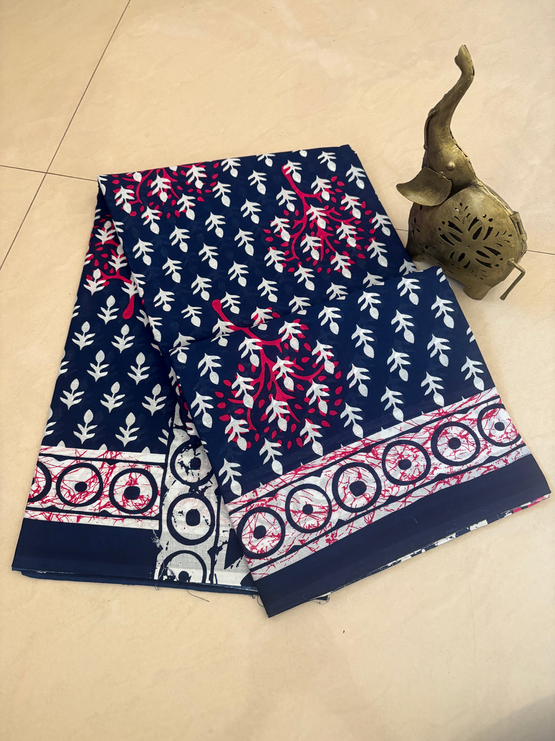 Pink Green Floral Printed Cotton Mulmul Saree