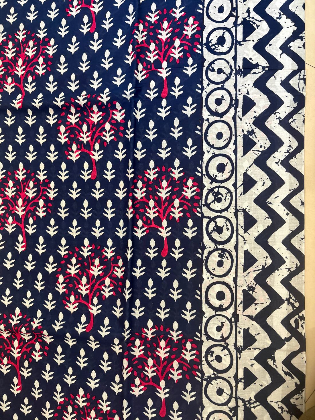 Pink Green Floral Printed Cotton Mulmul Saree