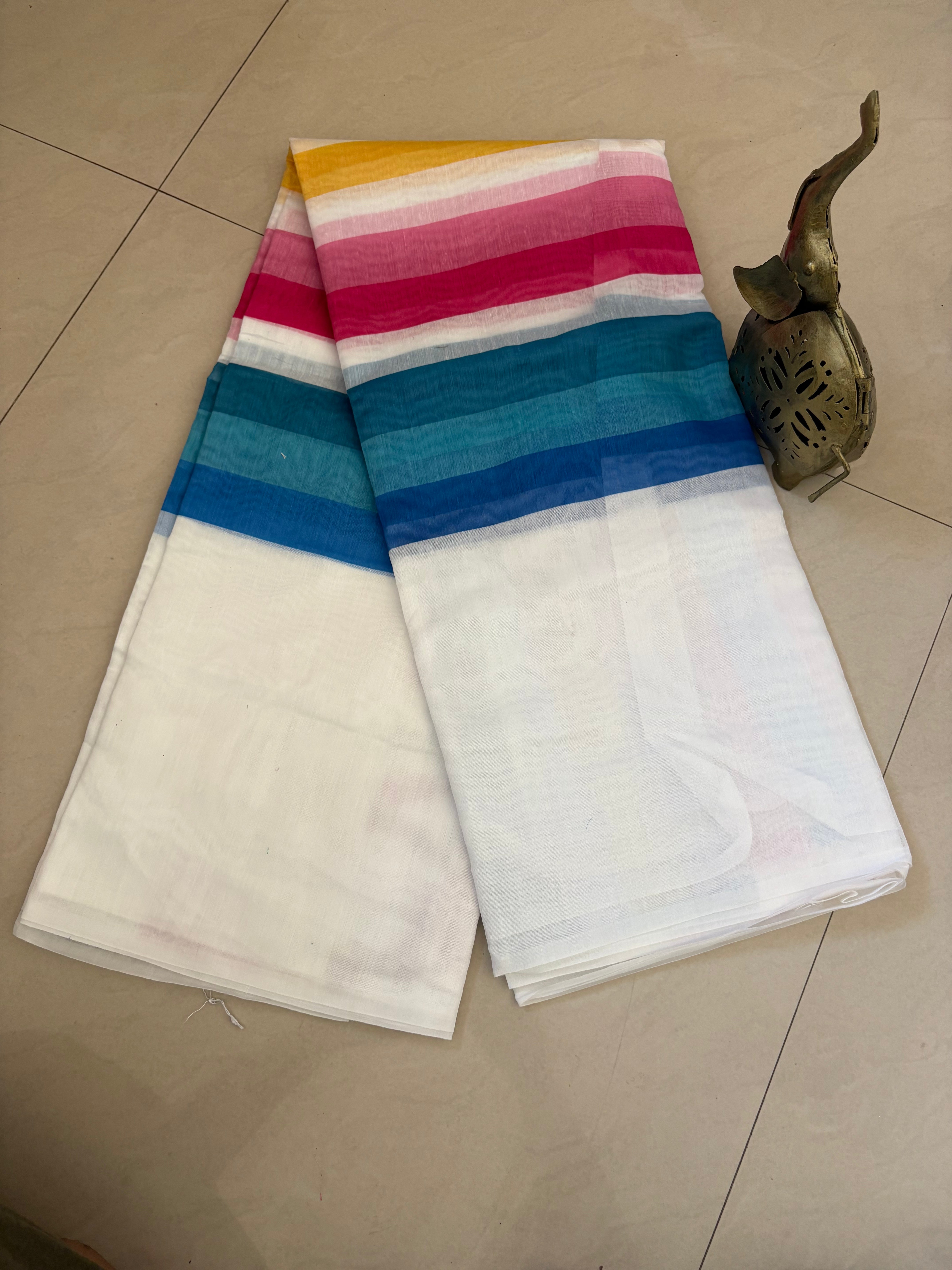 White Rainbow Cotton Saree