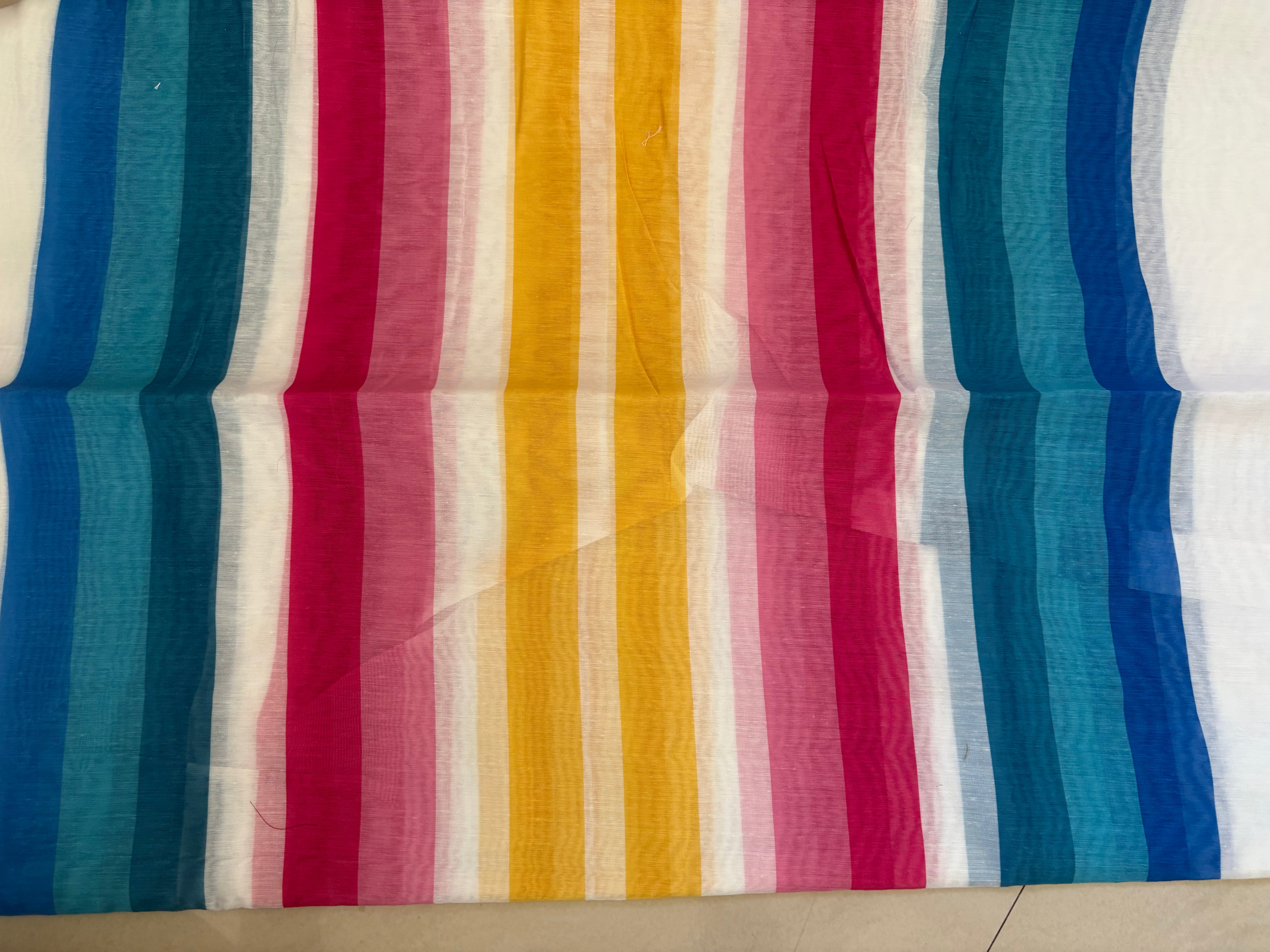 White Rainbow Cotton Saree