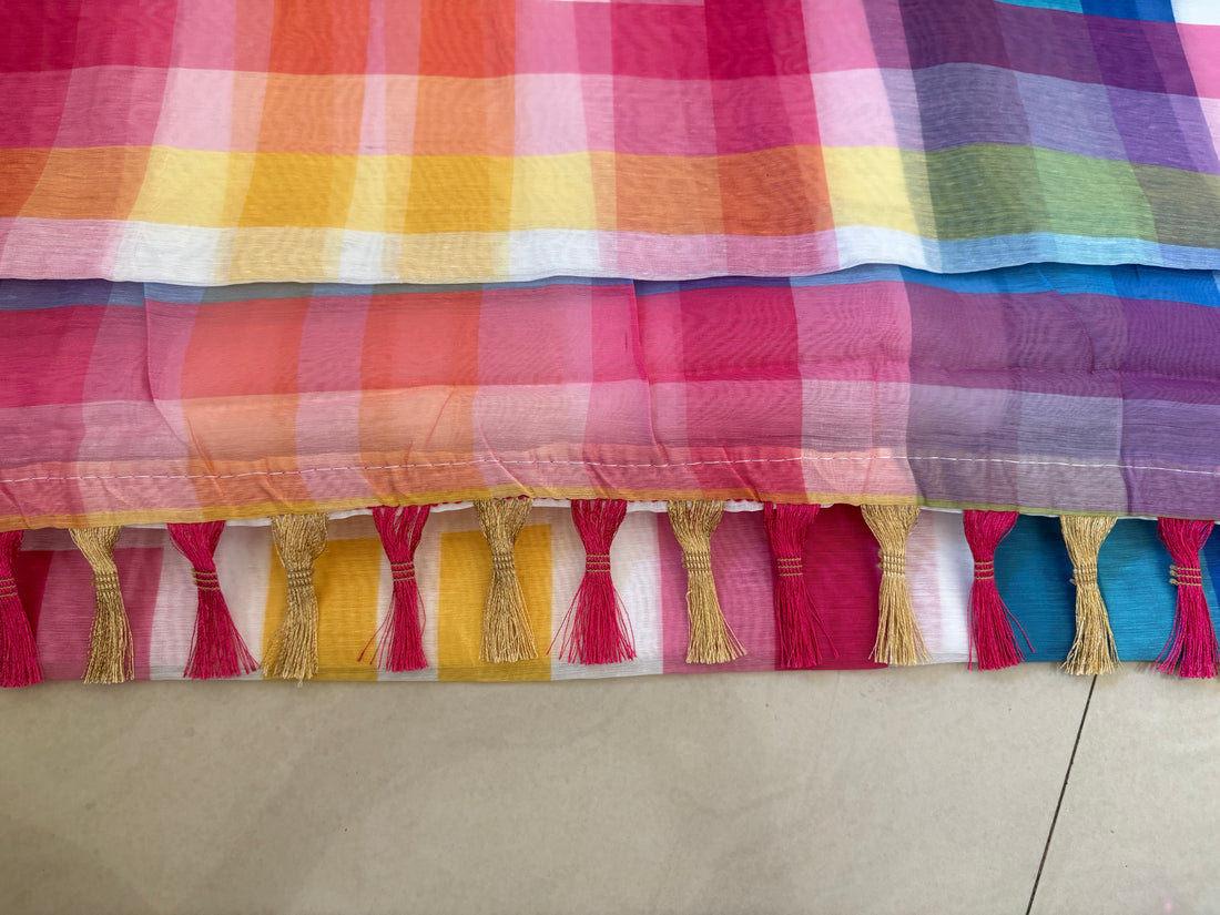 White Rainbow Cotton Saree