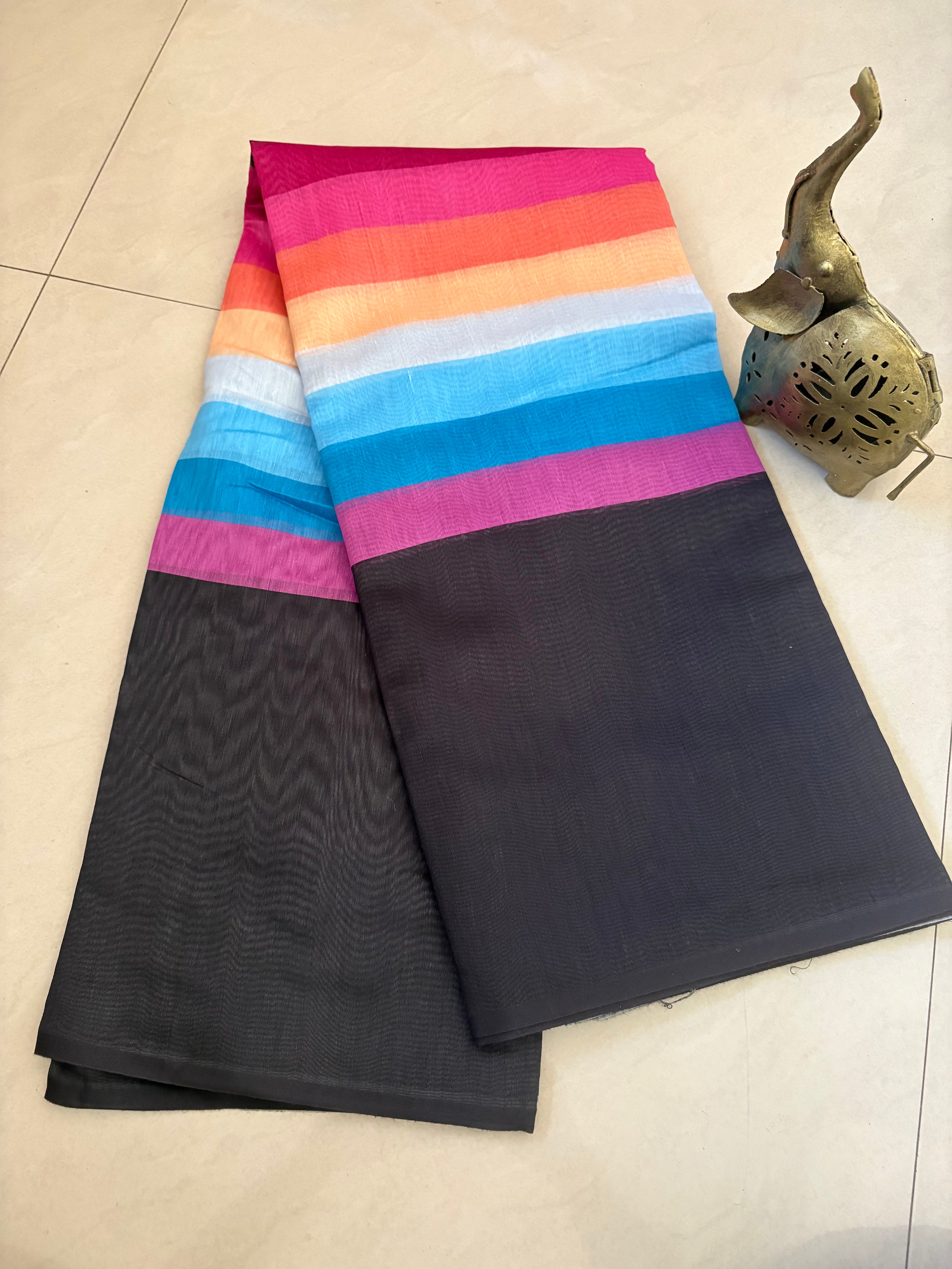 Black Rainbow cotton Saree