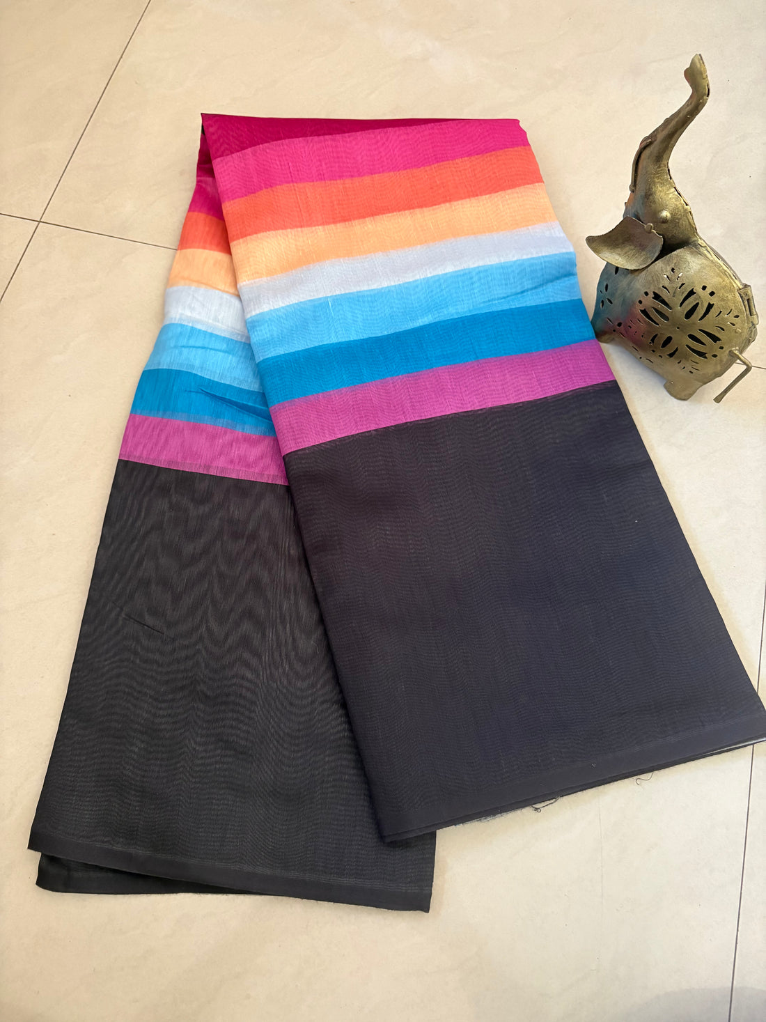 Black Rainbow cotton Saree