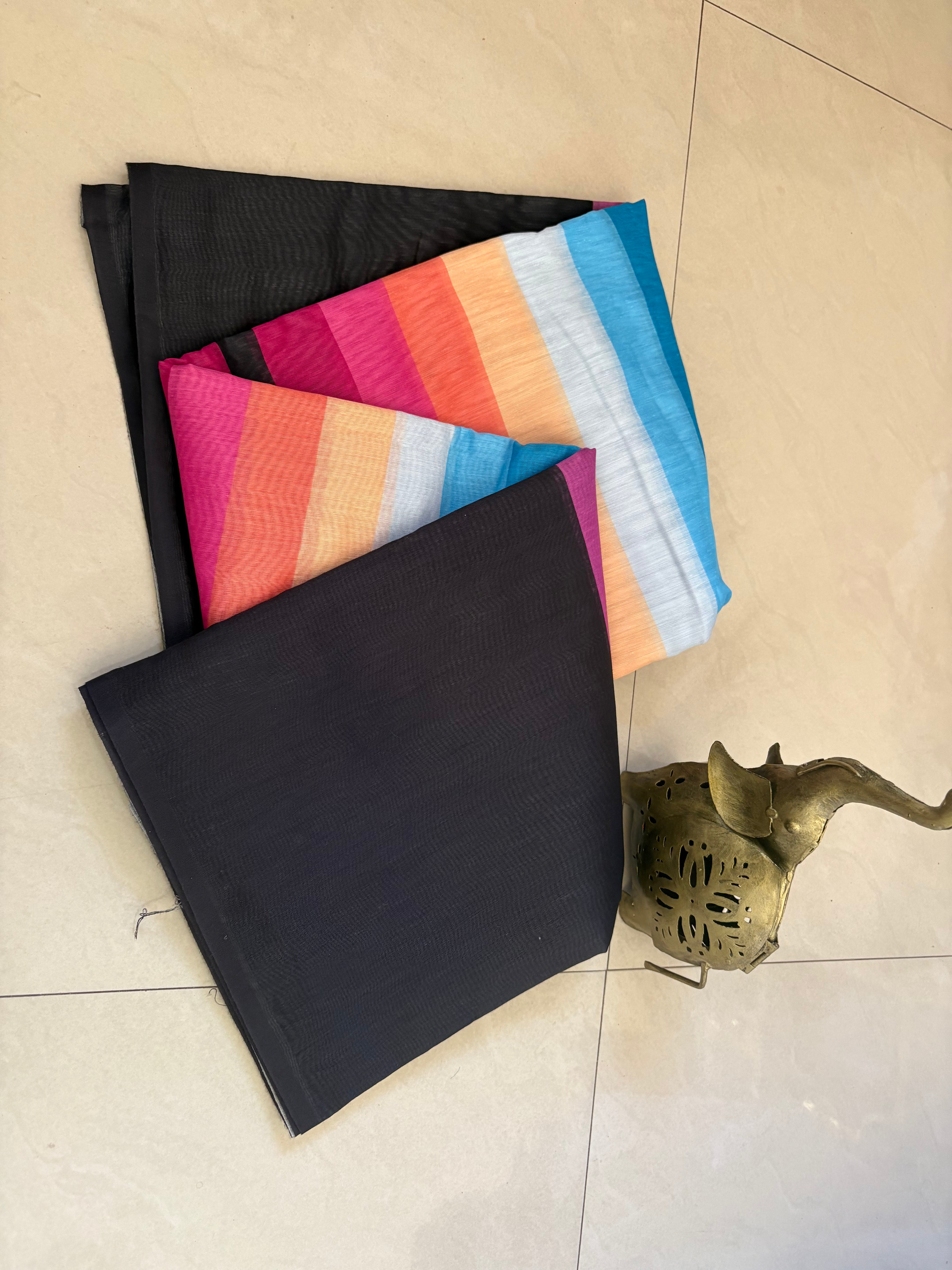 Black Rainbow cotton Saree