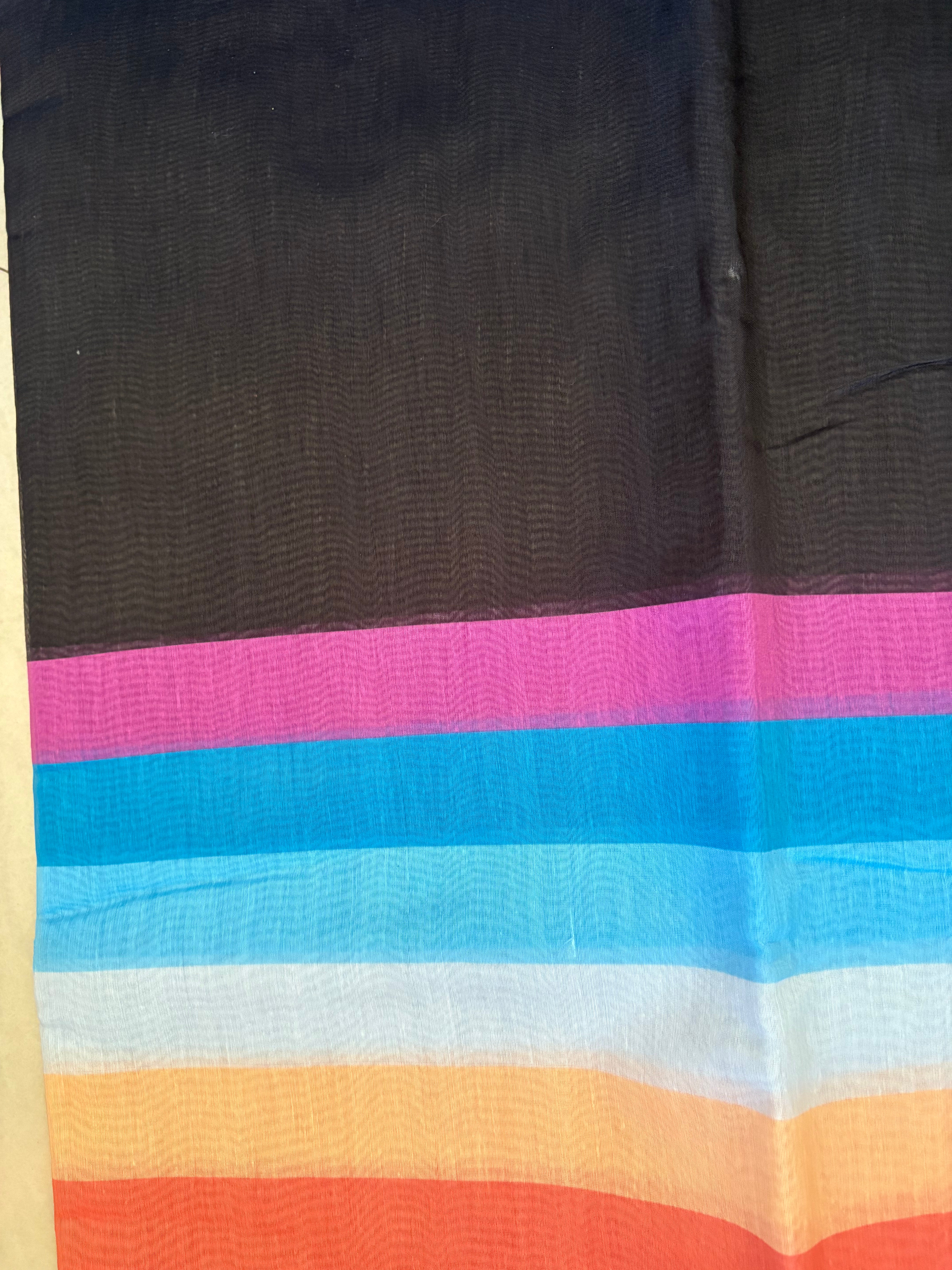 Black Rainbow cotton Saree