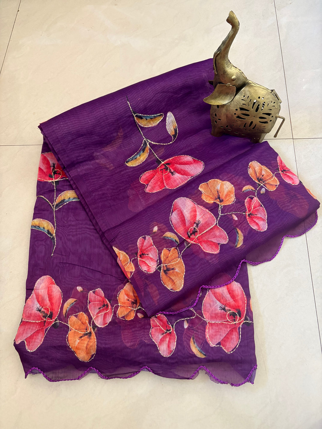 Purple Floral Cotton Saree