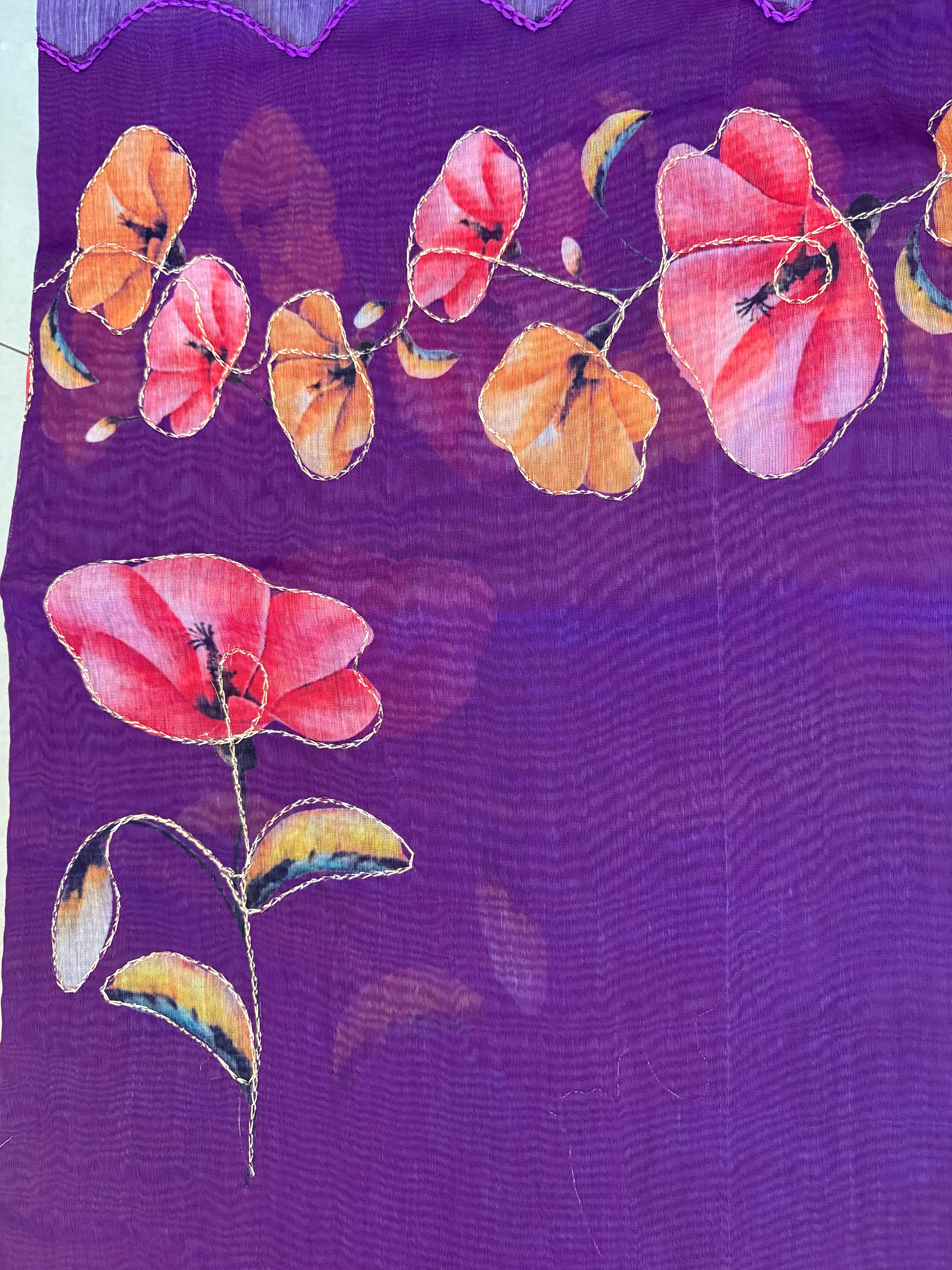 Purple Floral Cotton Saree