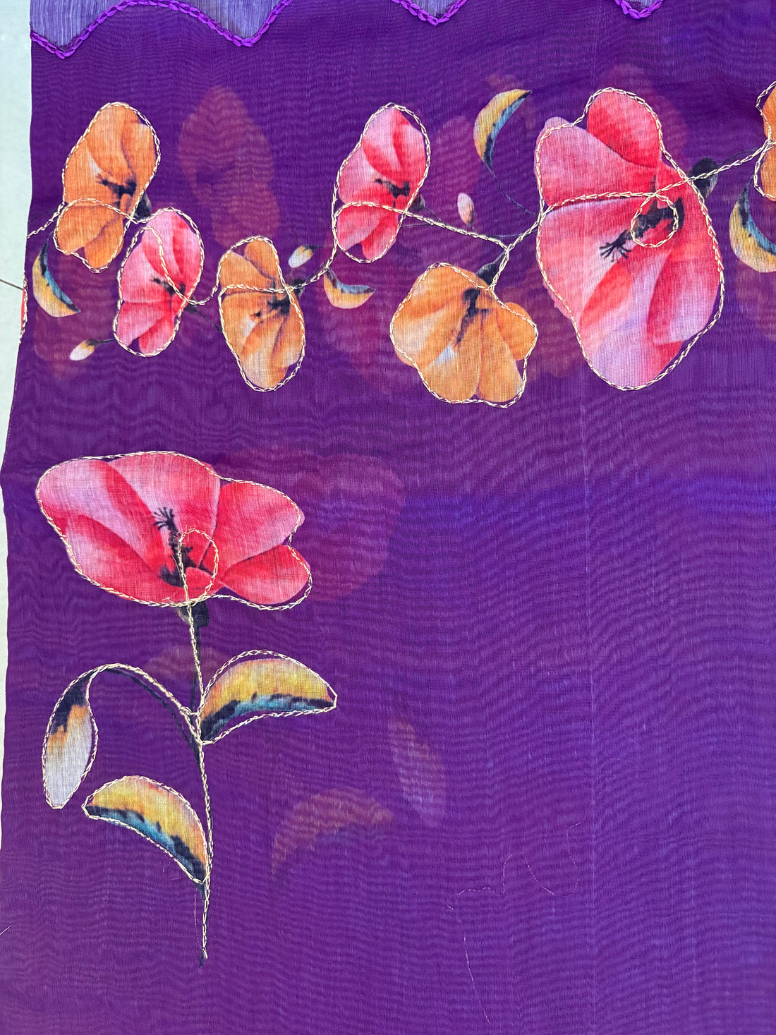Purple Floral Cotton Saree