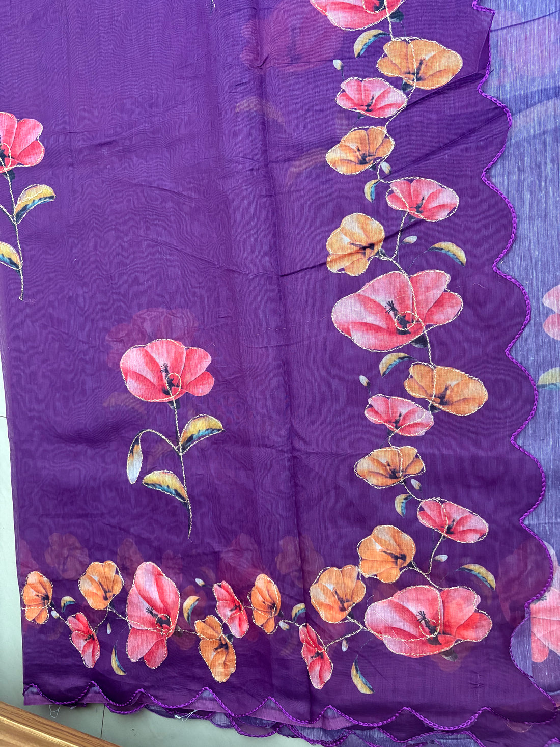 Purple Floral Cotton Saree