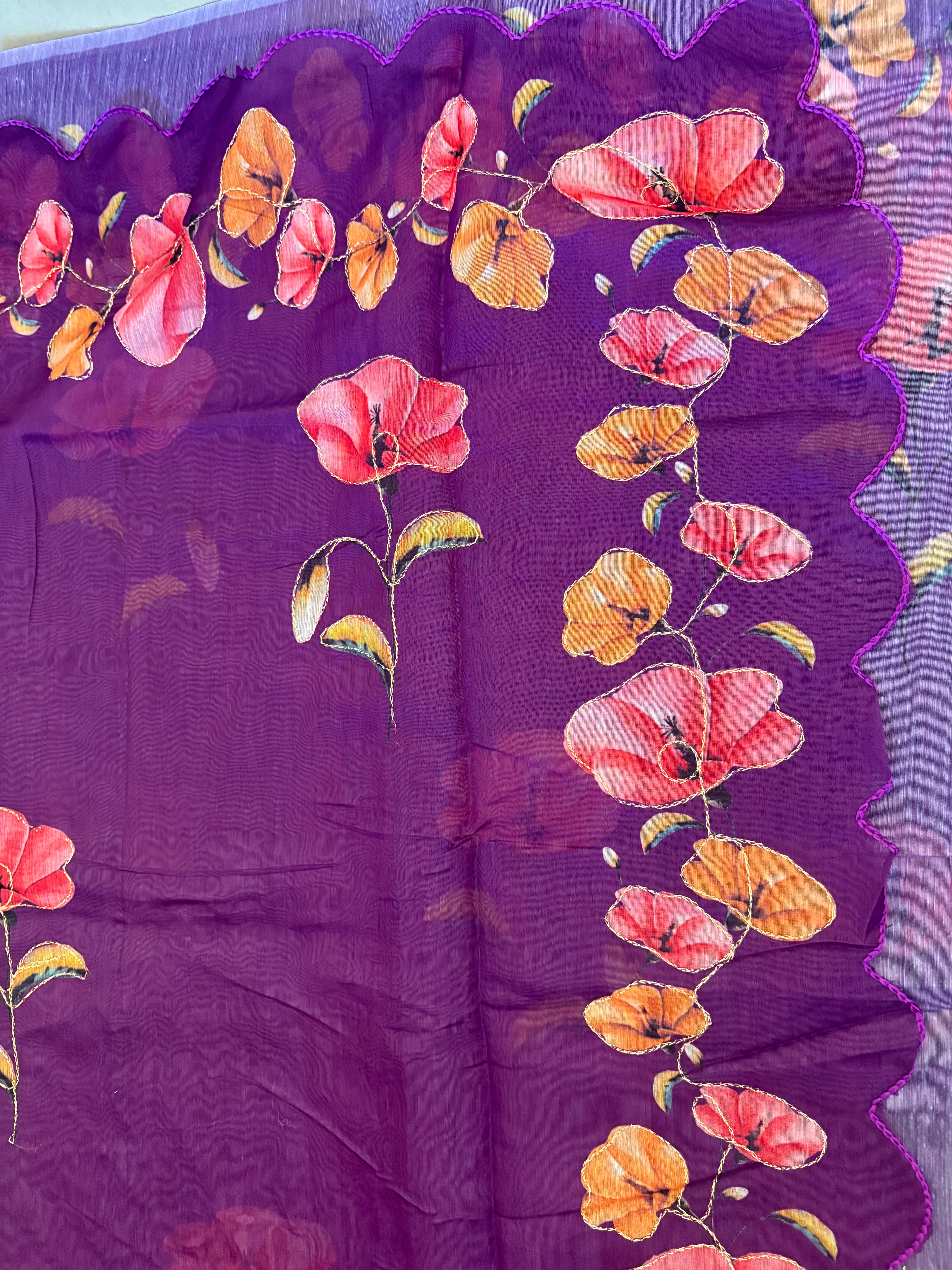 Purple Floral Cotton Saree