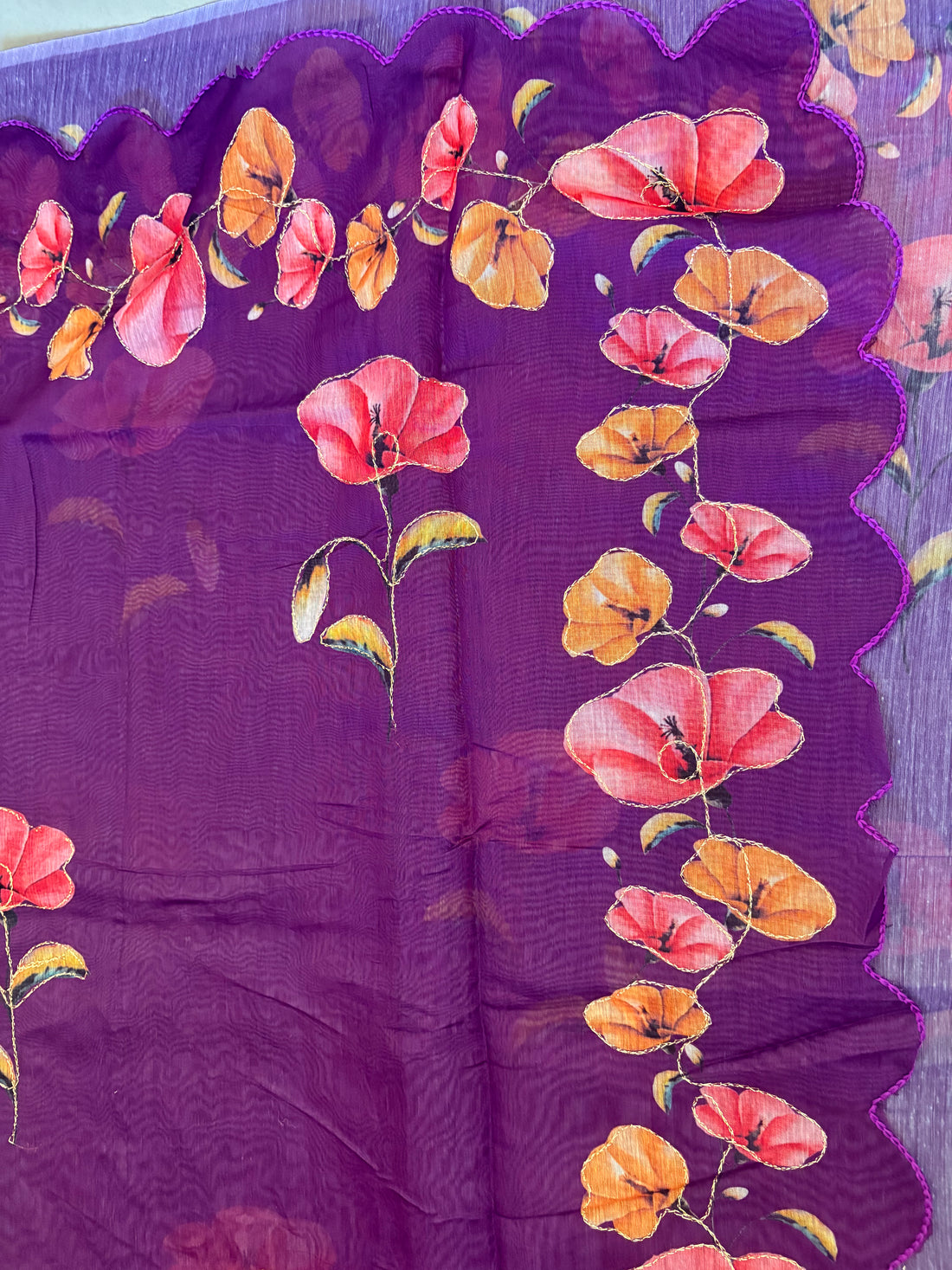 Purple Floral Cotton Saree