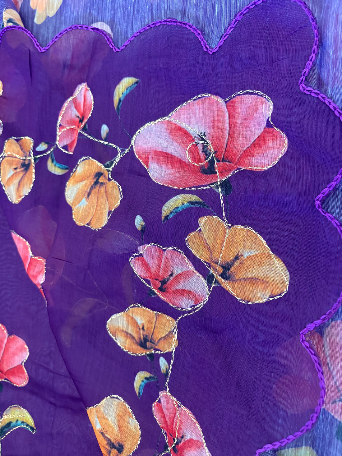Purple Floral Cotton Saree