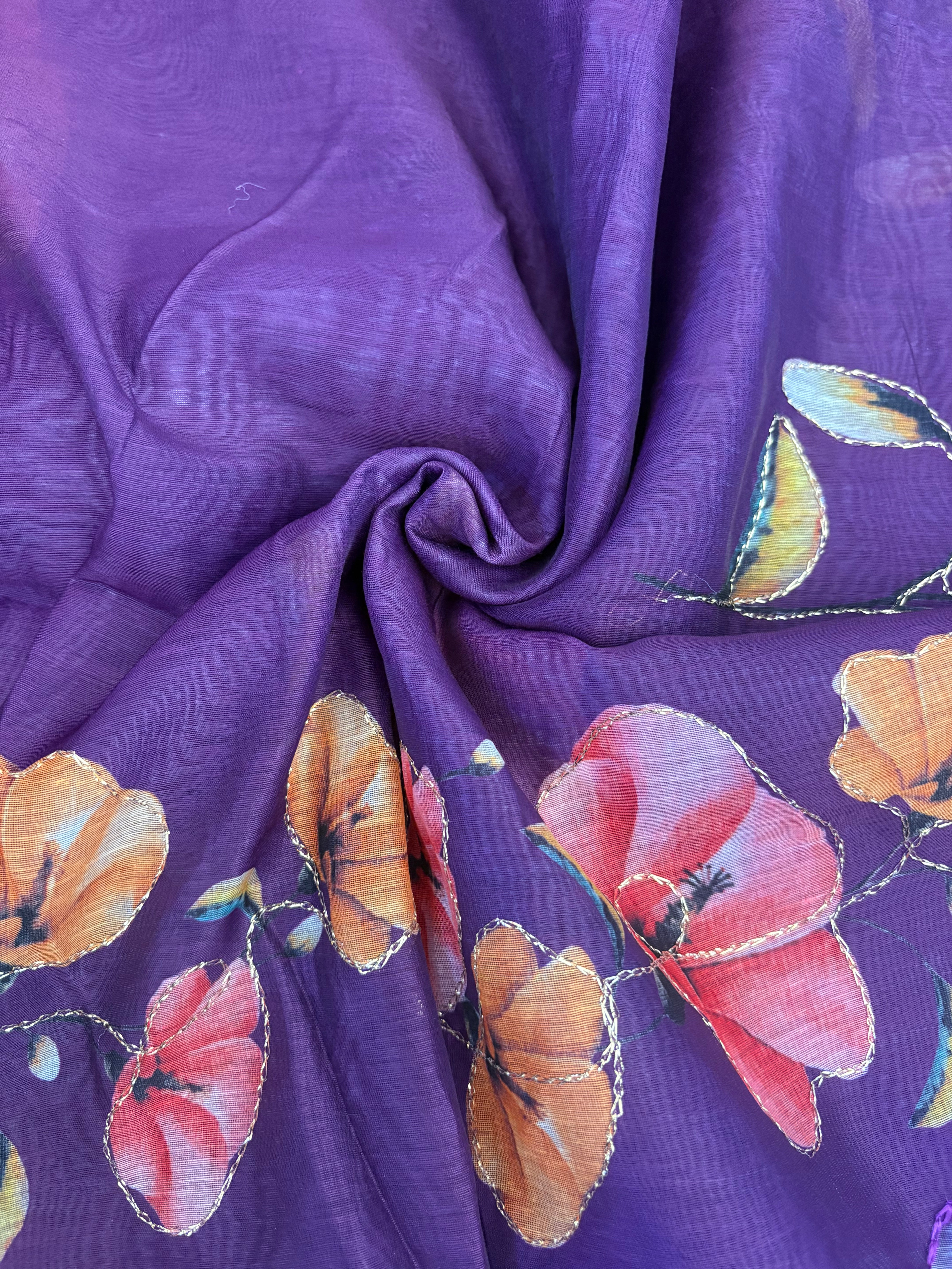 Purple Floral Cotton Saree