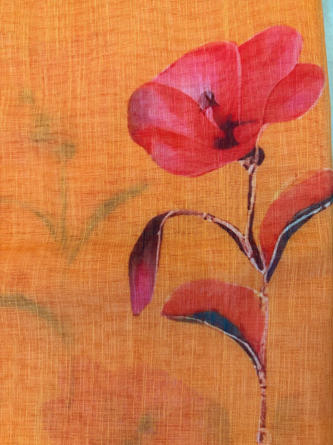 Orange Floral Cotton Saree