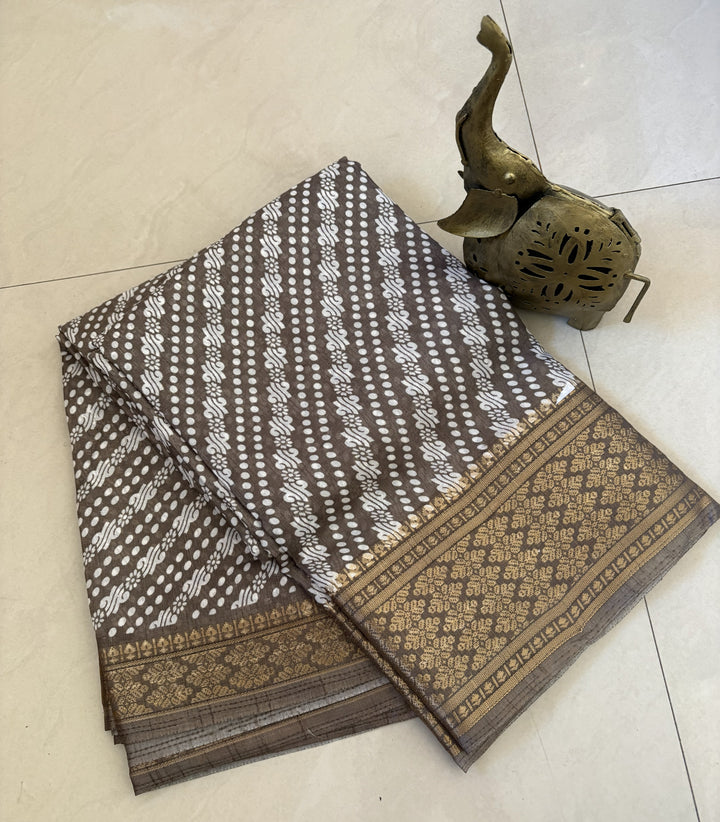 Brown Bandhani Dola Silk Saree