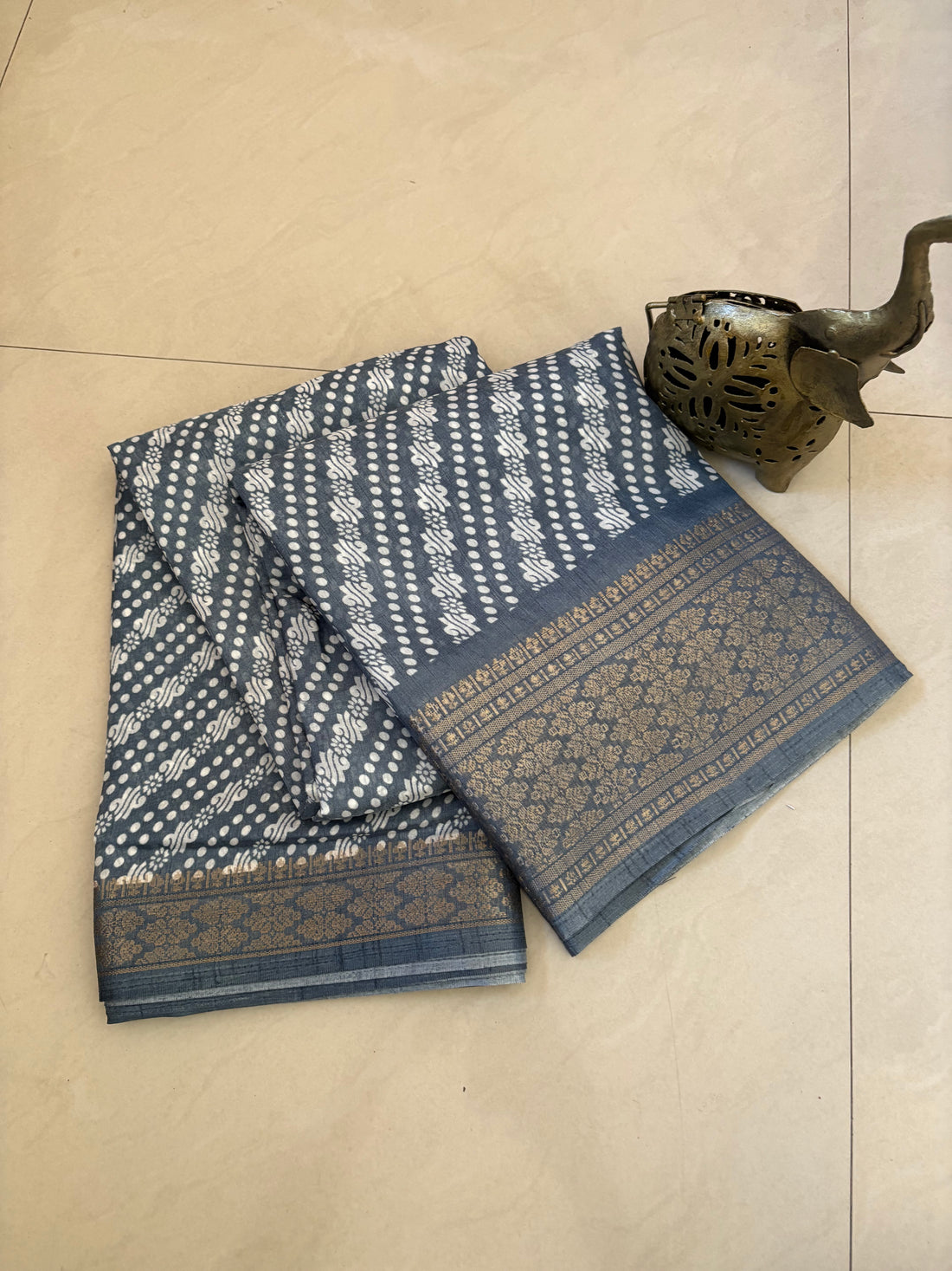 Grey Bandhani Dola Silk Saree