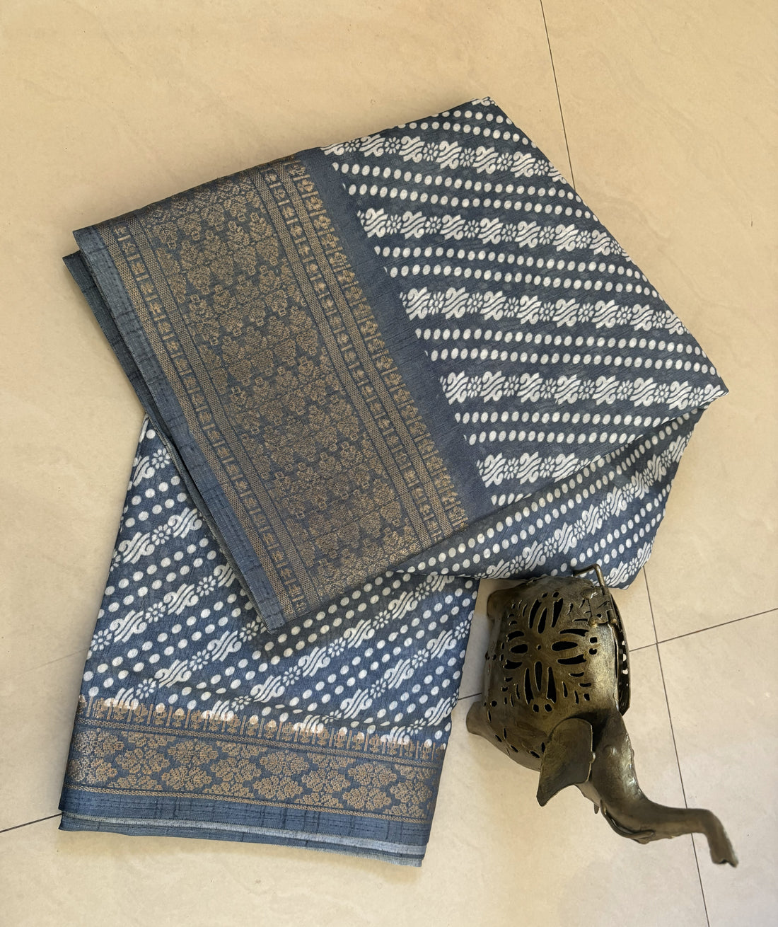 Grey Bandhani Dola Silk Saree