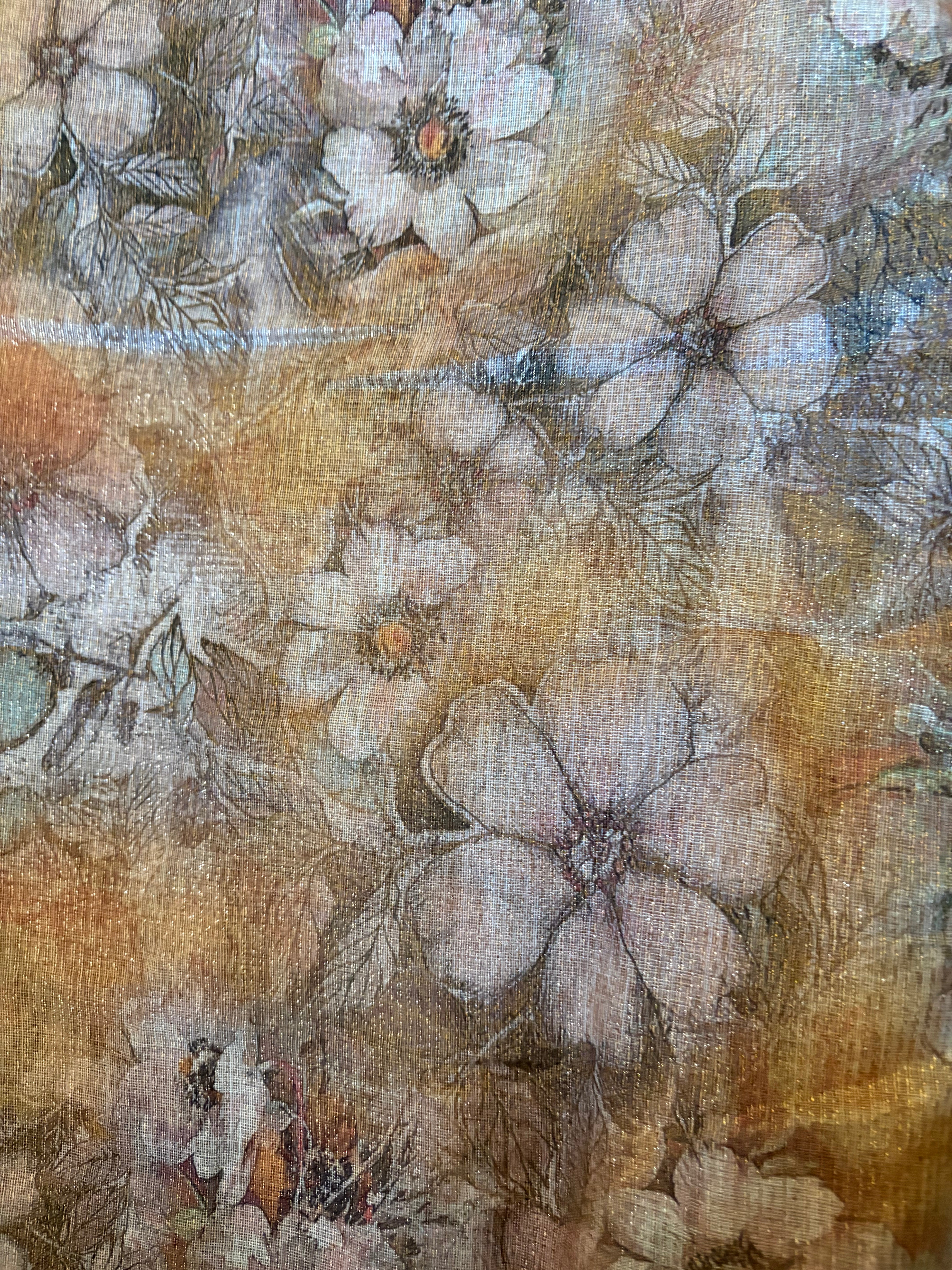 Yellow Floral Organza Net Saree