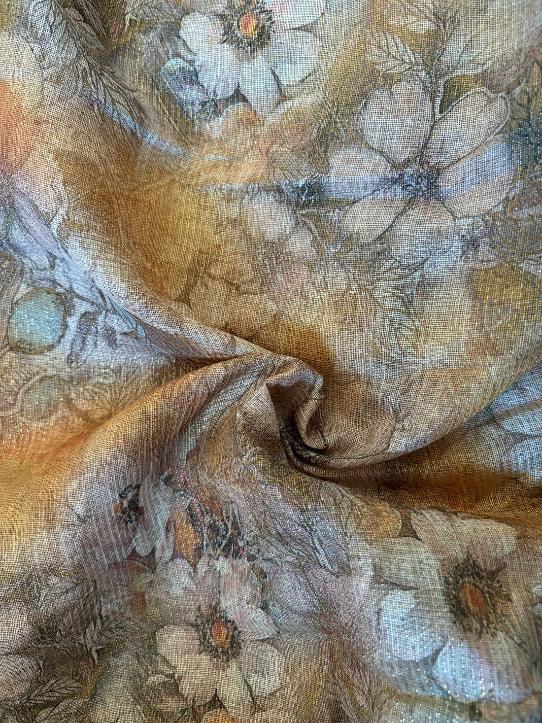 Yellow Floral Organza Net Saree