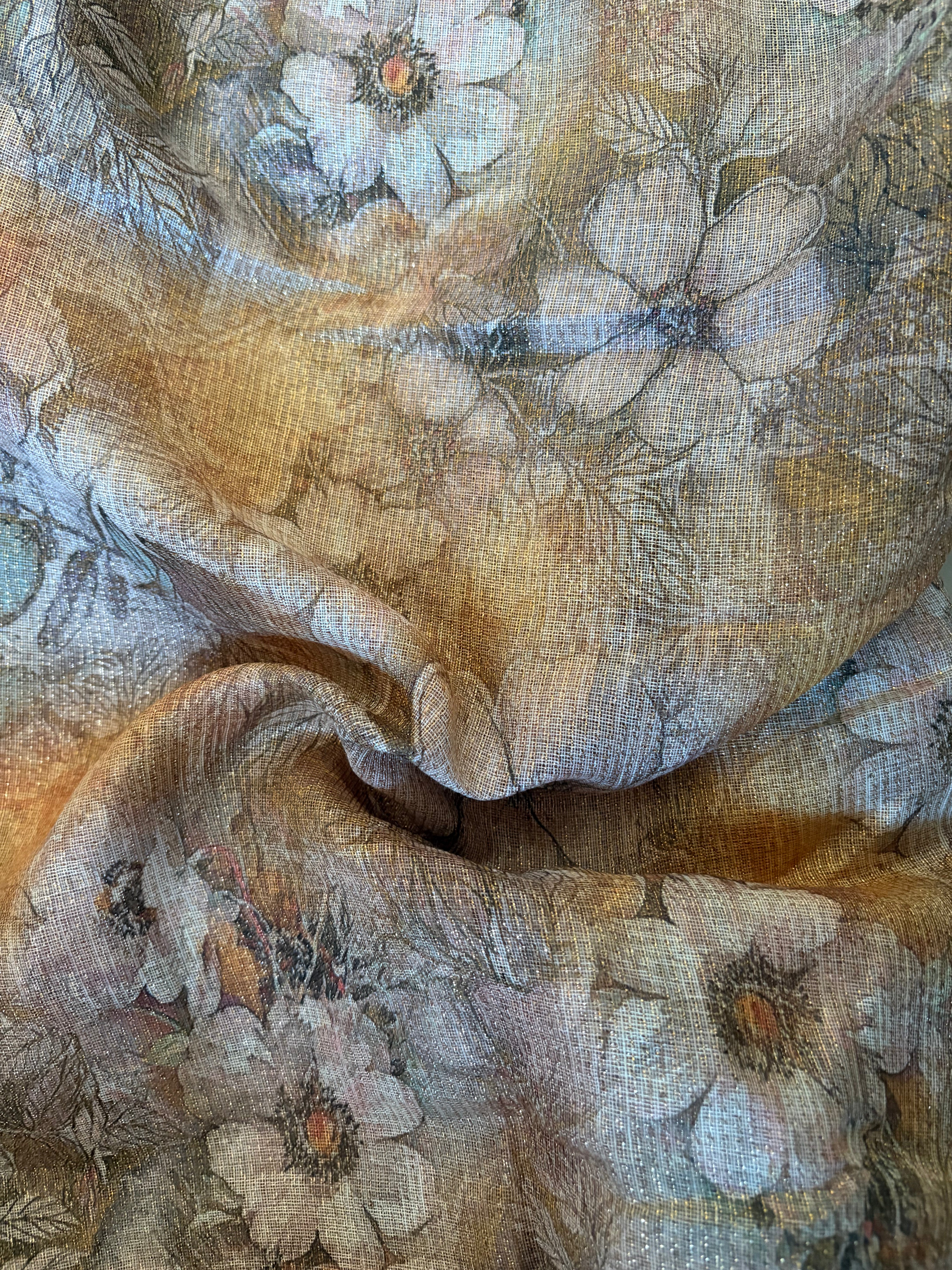 Yellow Floral Organza Net Saree