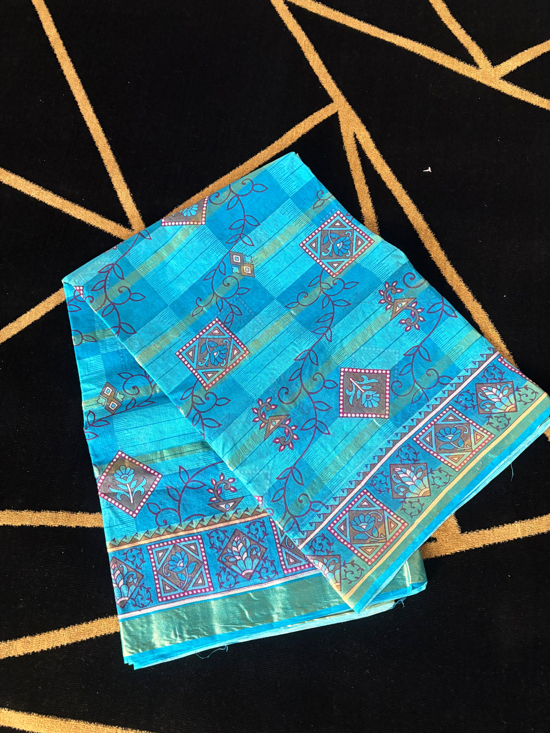 Sky blue printed cotton saree