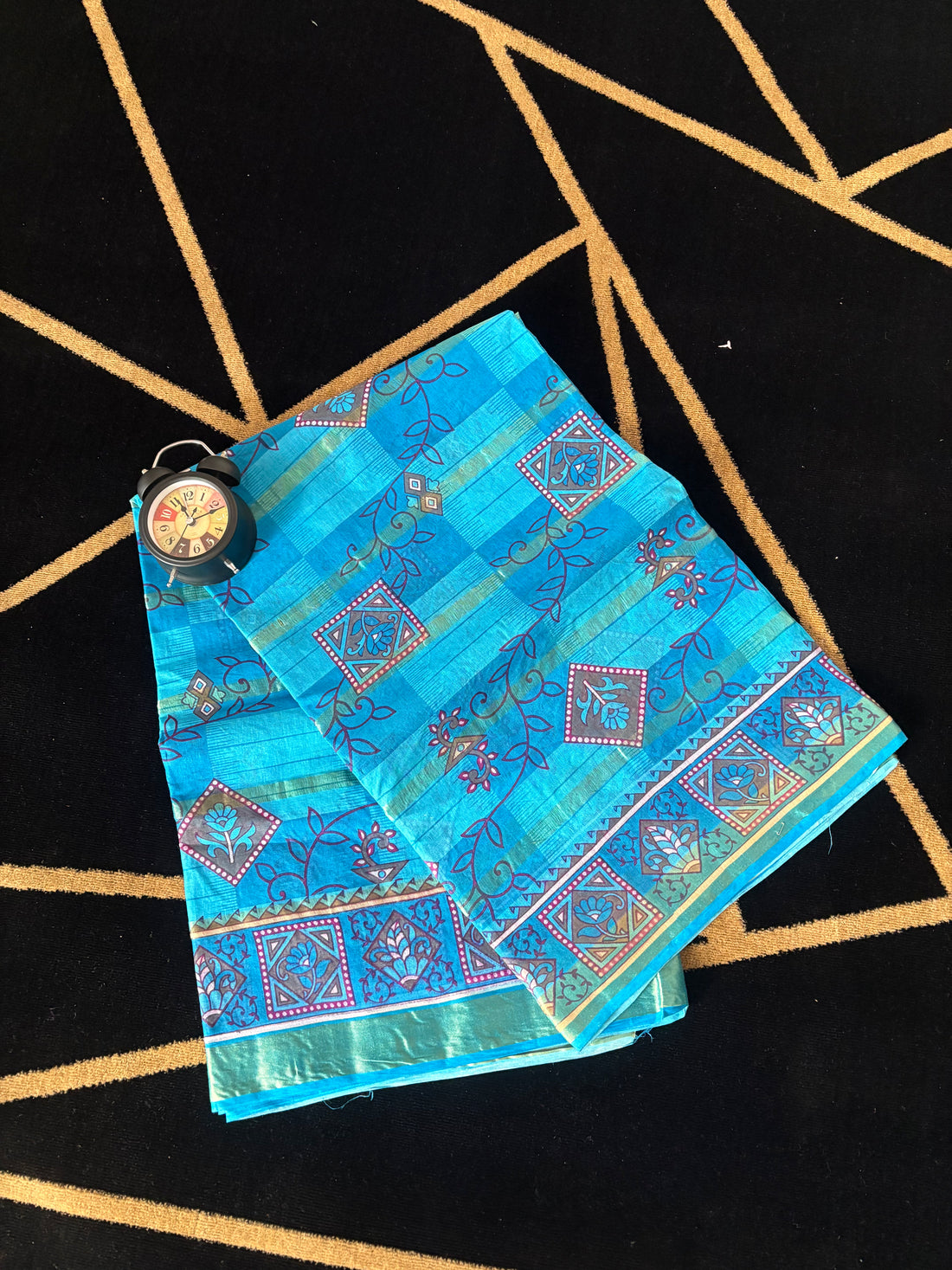Sky blue printed cotton saree