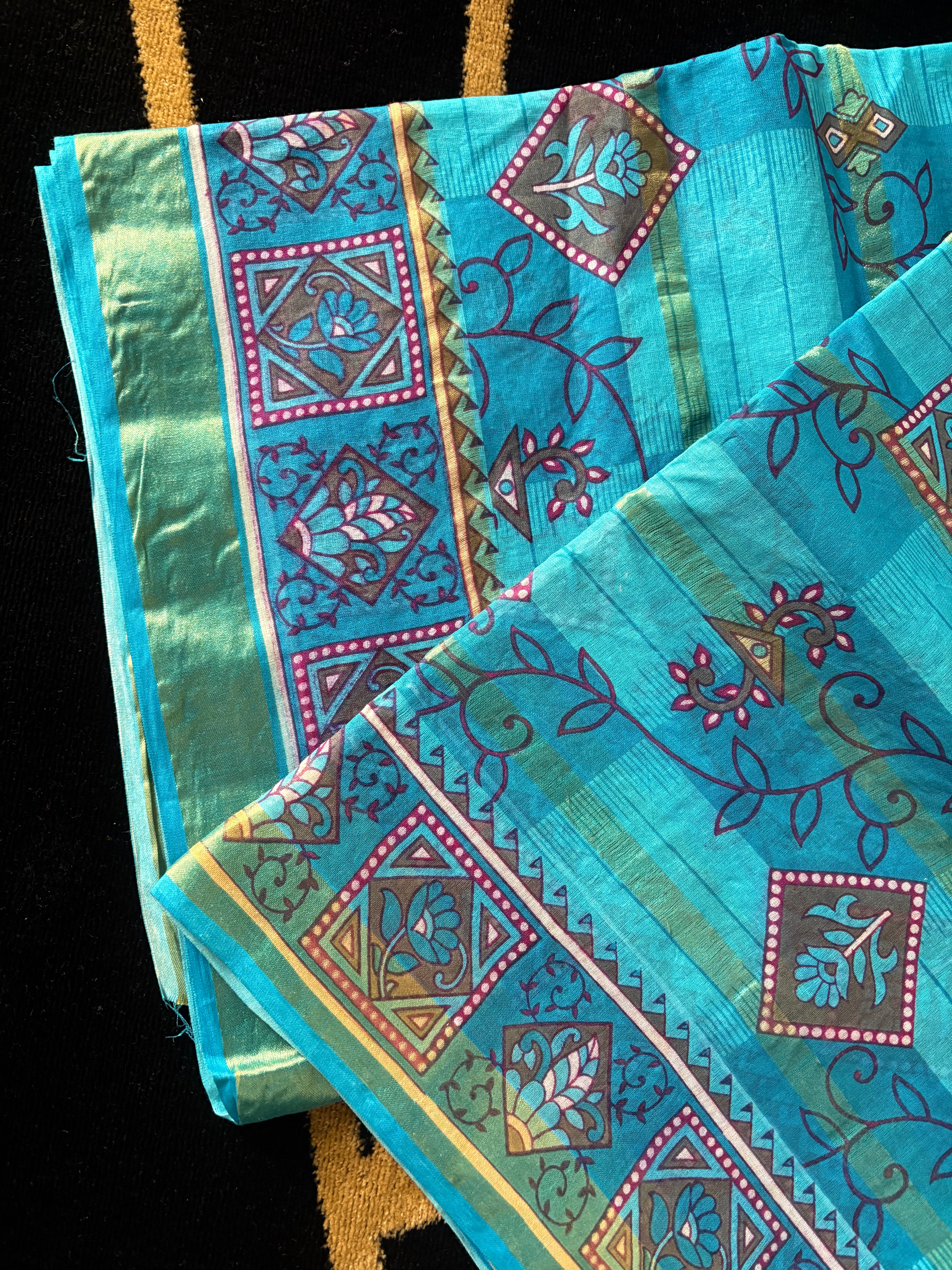 Sky blue printed cotton saree