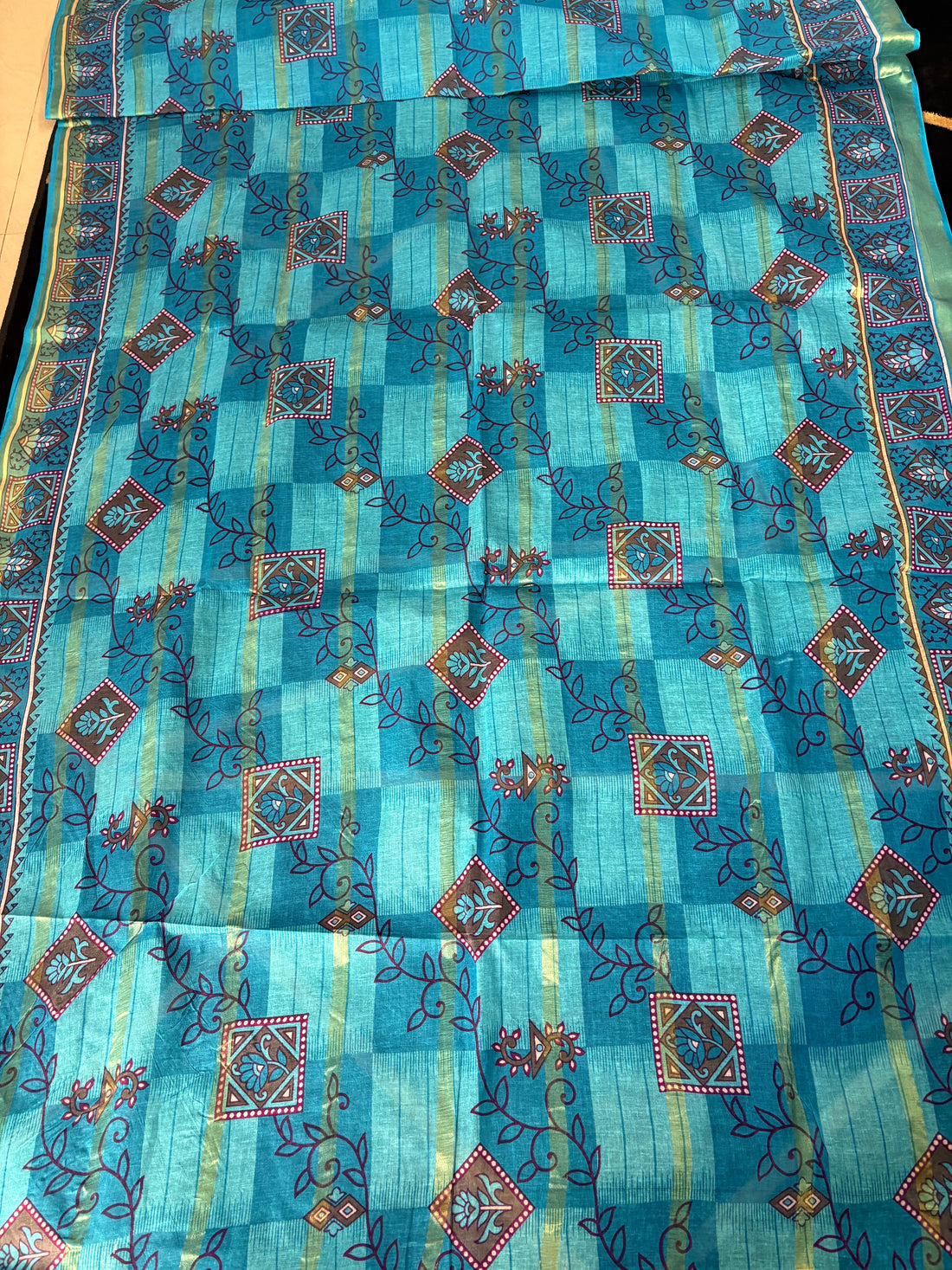 Sky blue printed cotton saree