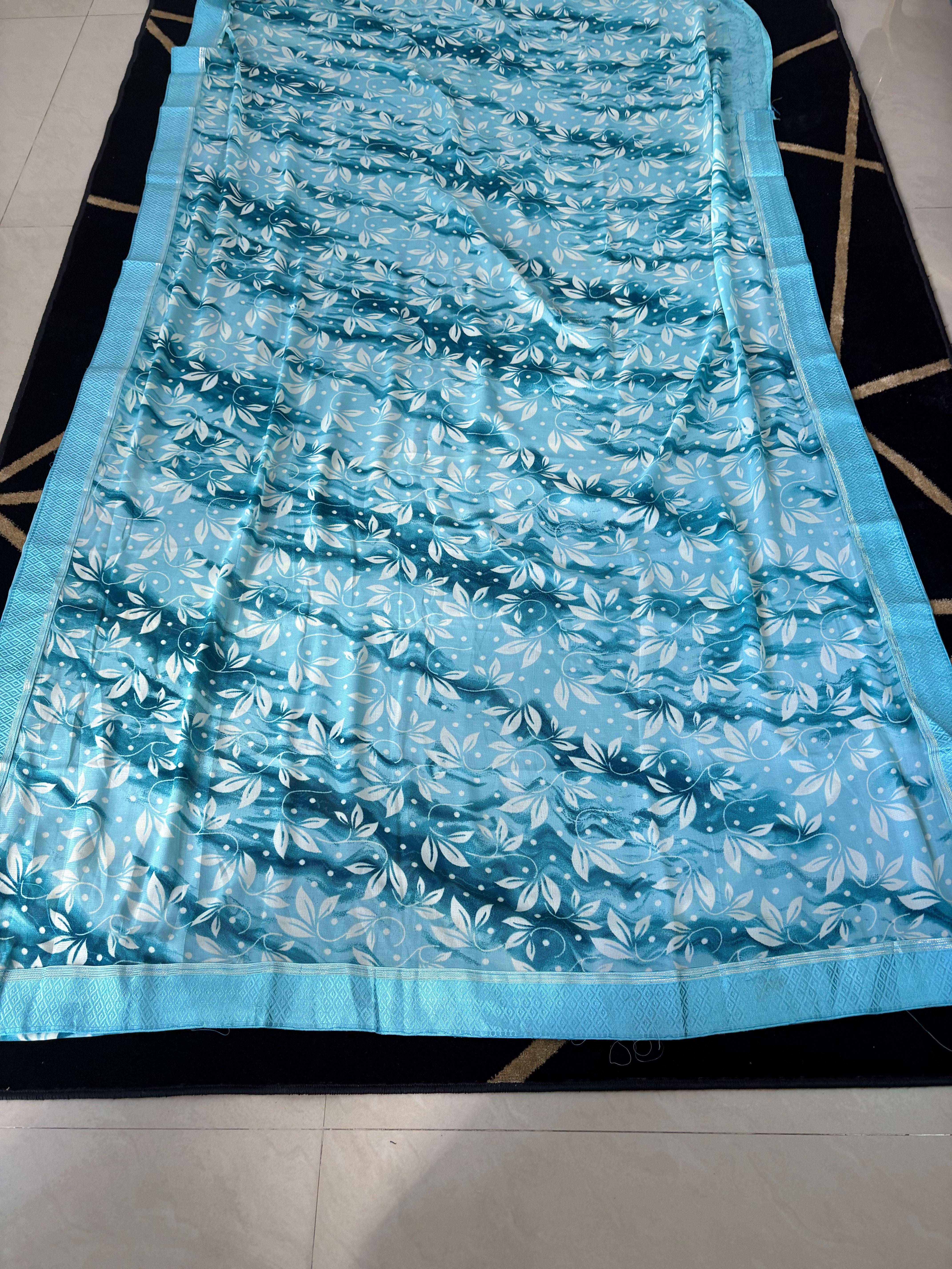 Sky blue leaf printed soft saree