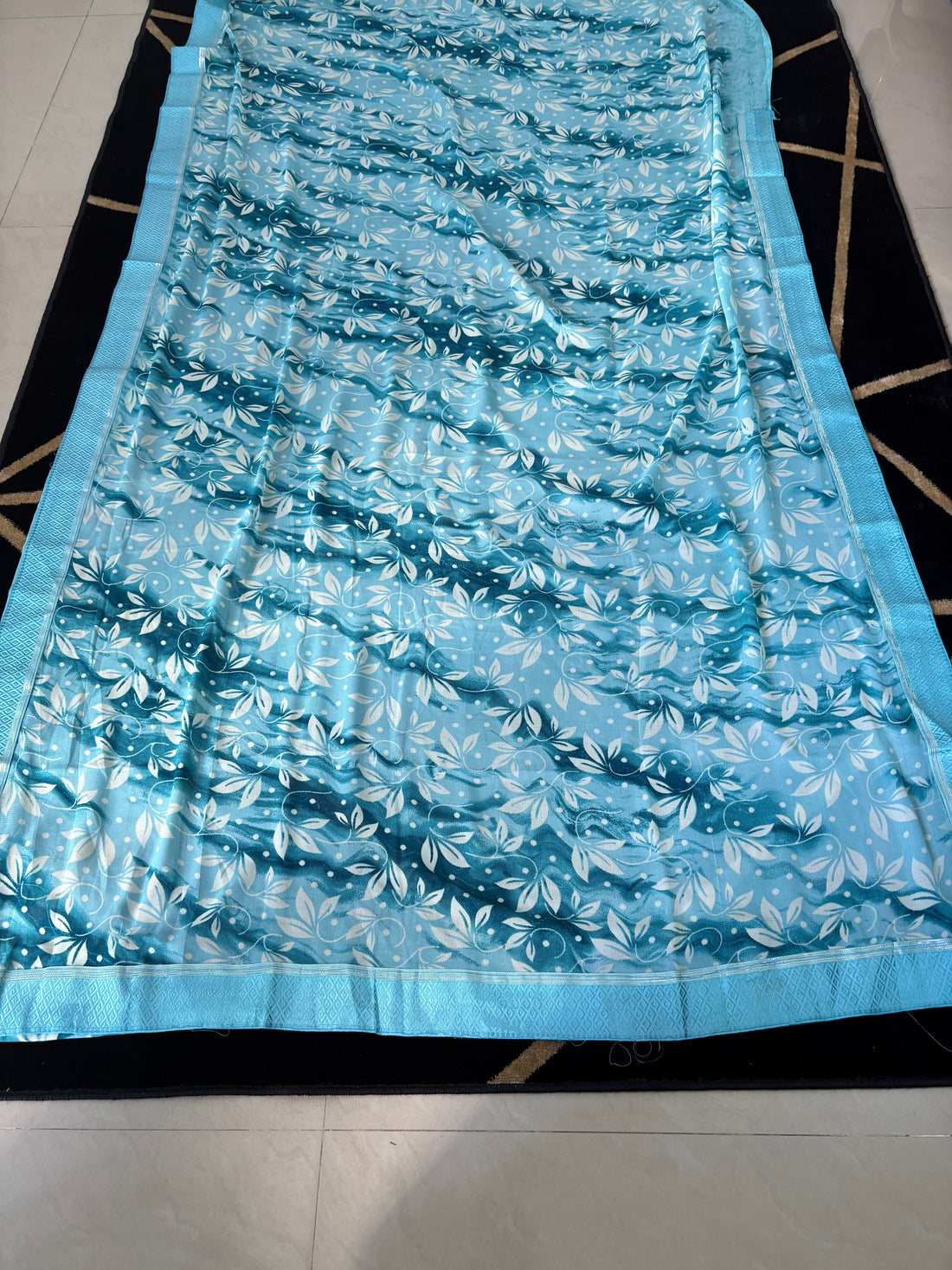Sky blue leaf printed soft saree