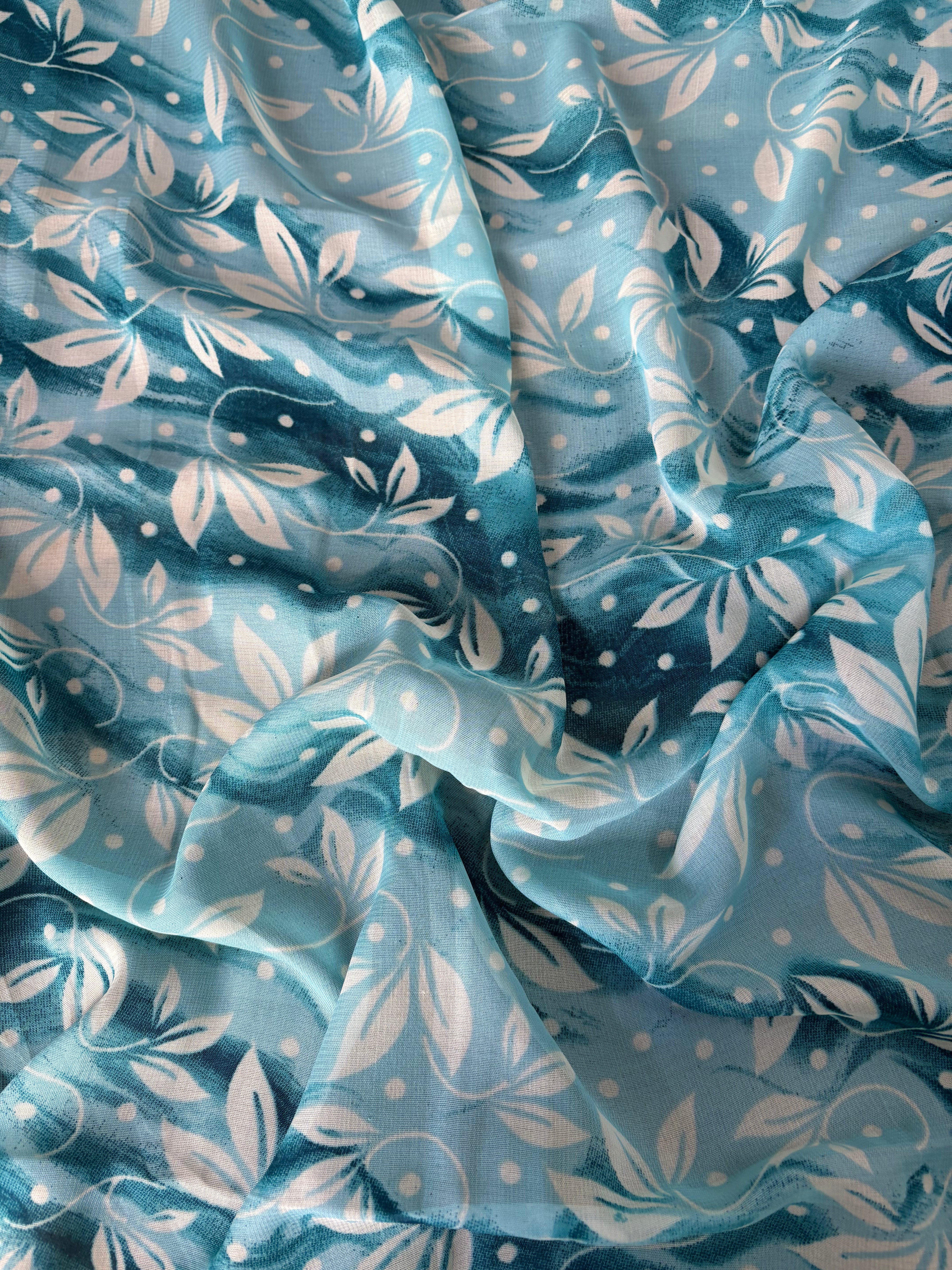 Sky blue leaf printed soft saree