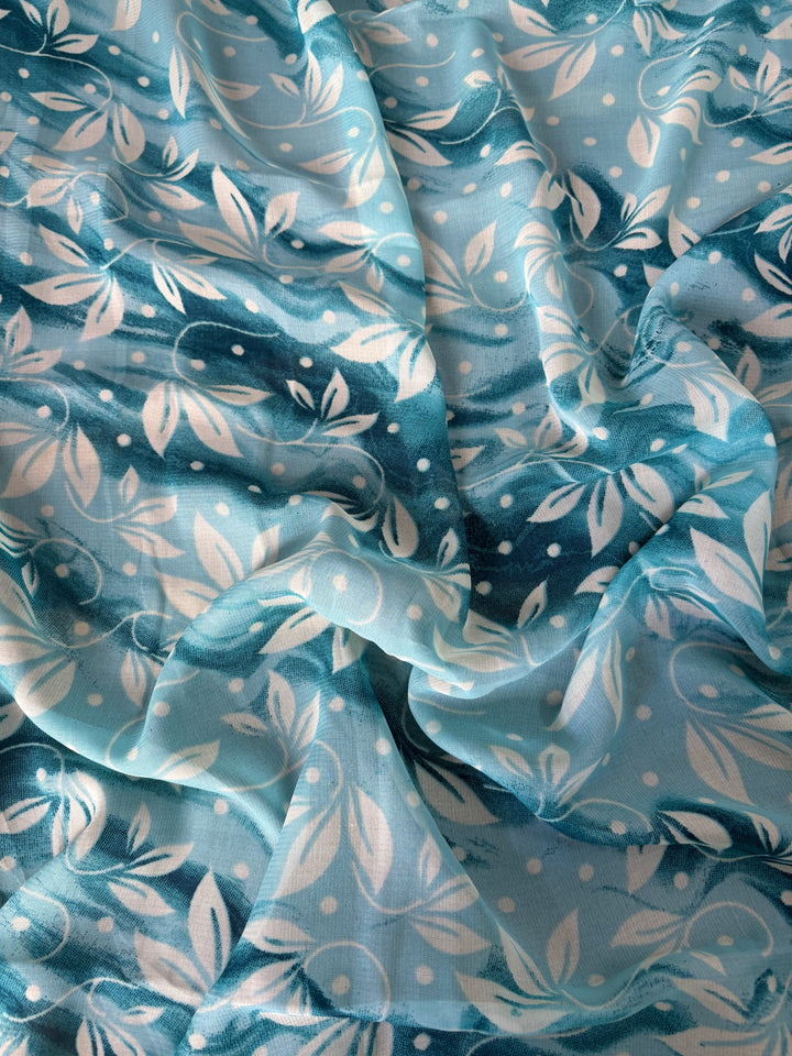 Sky blue leaf printed soft saree