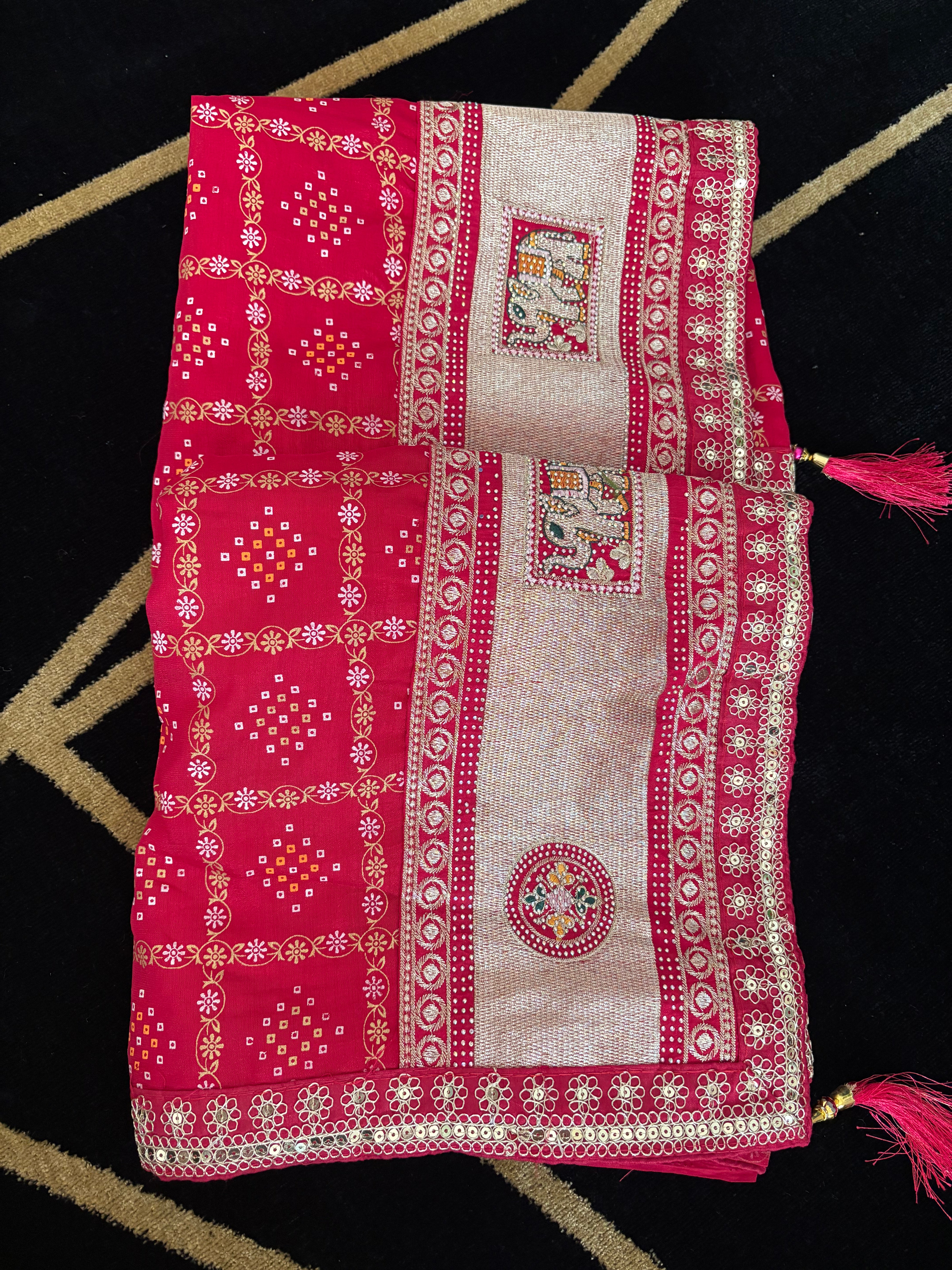 Red Bandhani heavy zari