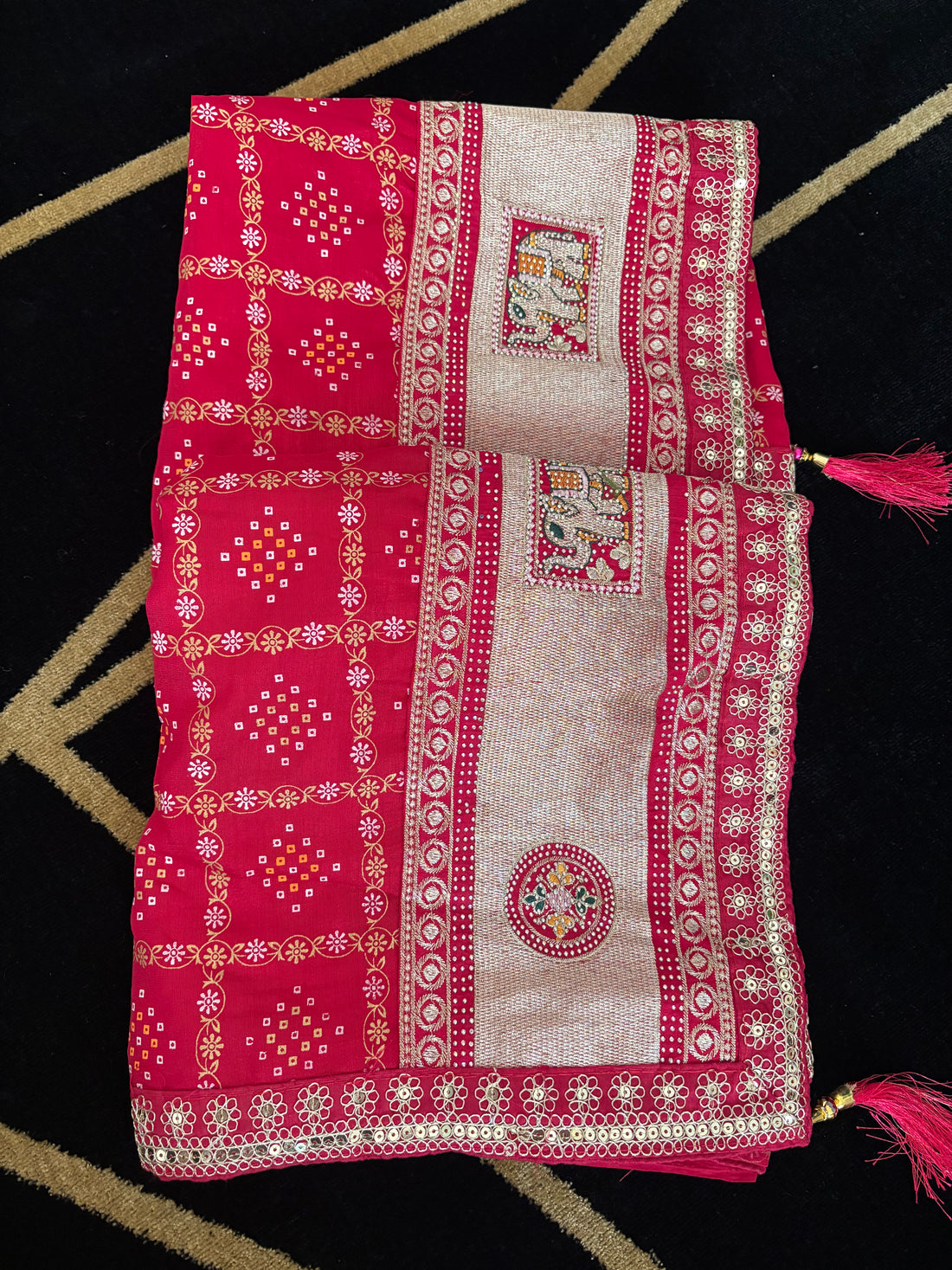 Red Bandhani heavy zari