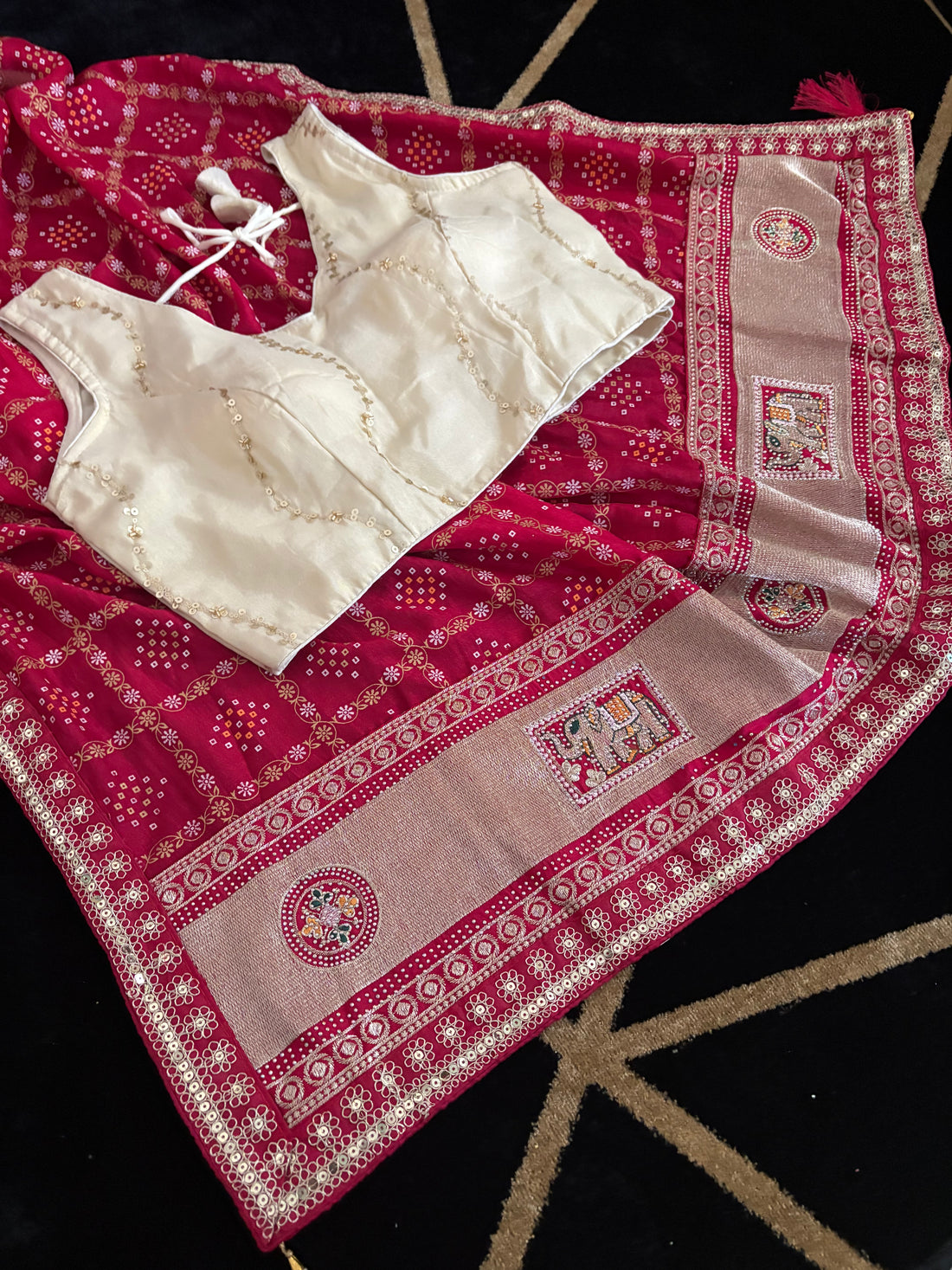 Red Bandhani heavy zari