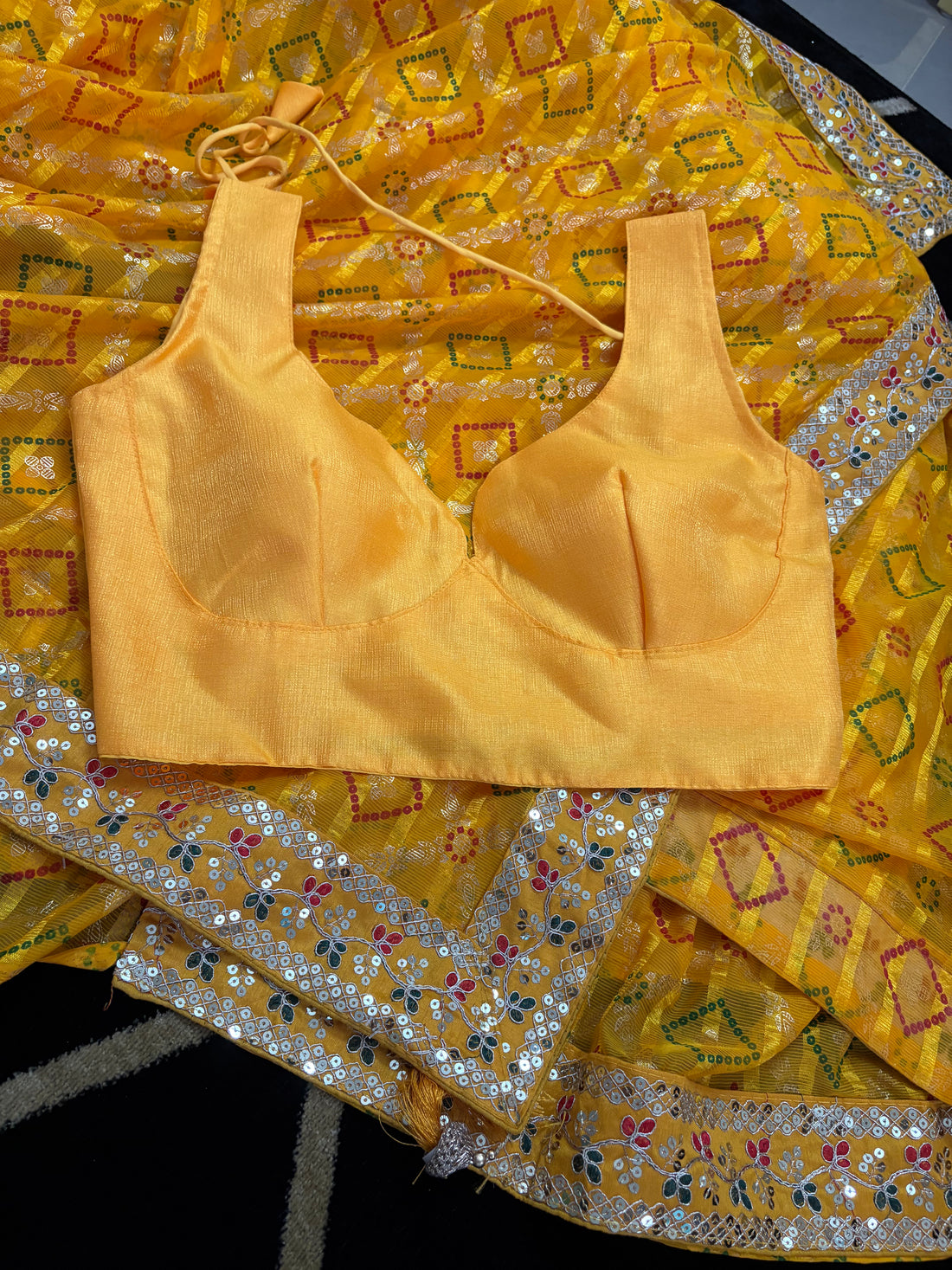 Yellow Bandhani heavy Zari saree