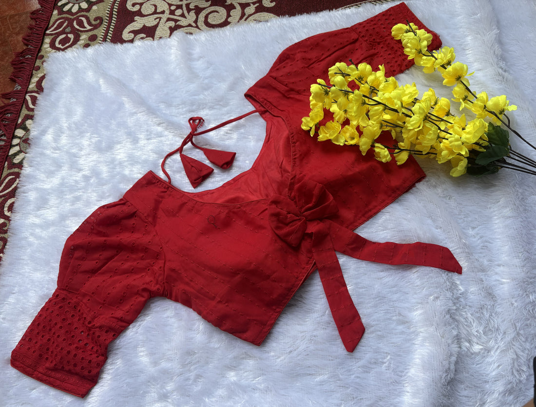 Red Puff Sleaves Blouse